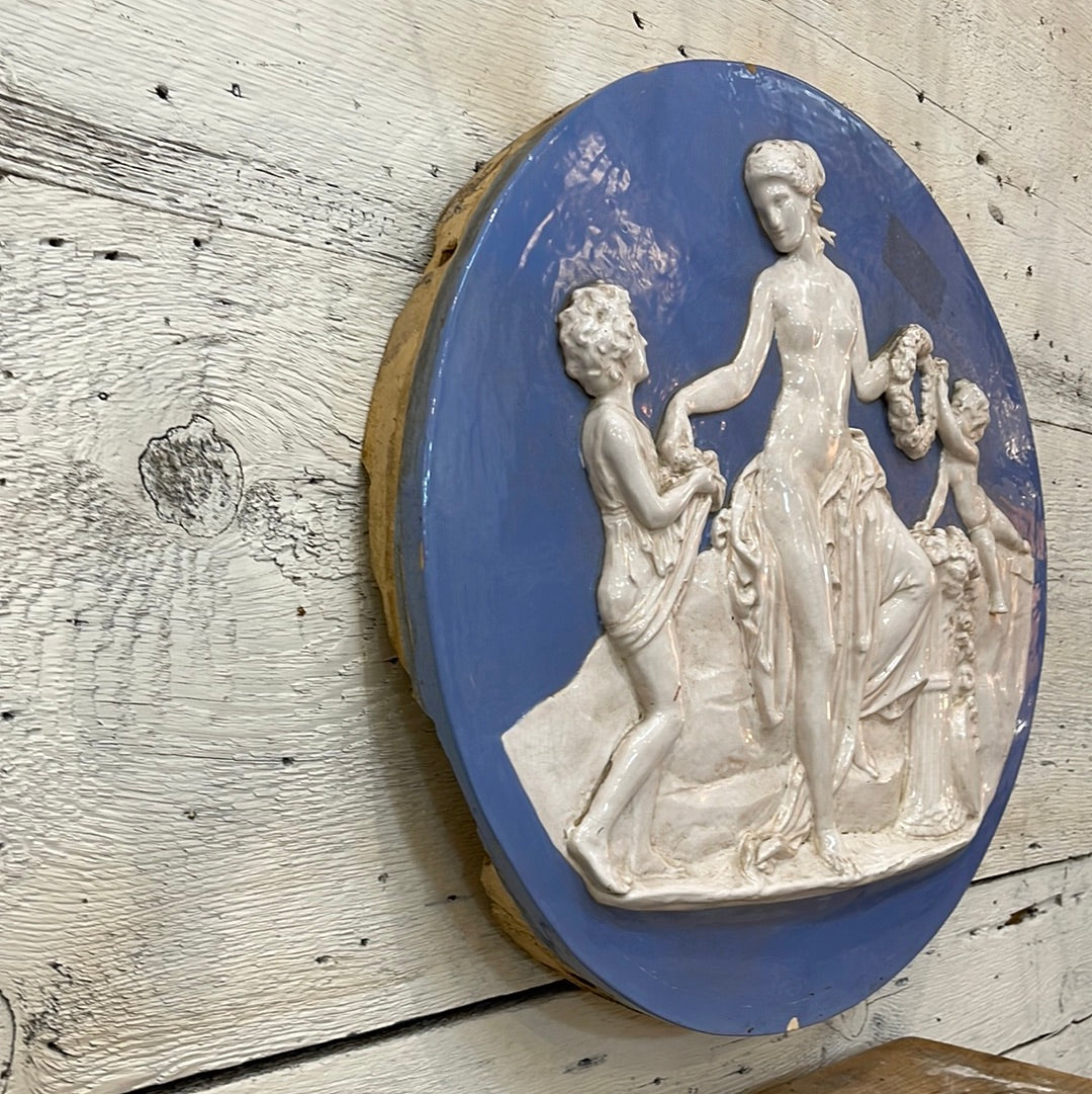 Large Blue & White Glazed Plaque from Home