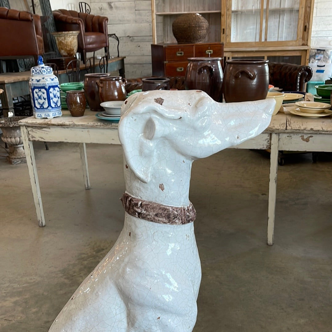 Pair of Life-Size Italian Majolica Hound Statues, Mid-20th Century