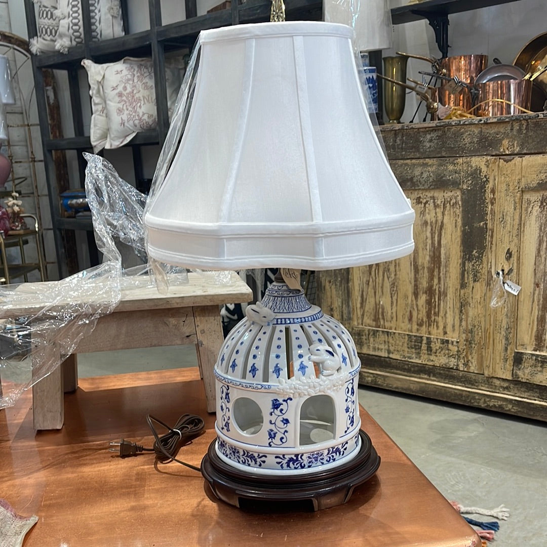 Blue & White Porcelain Bird Cage Lamp