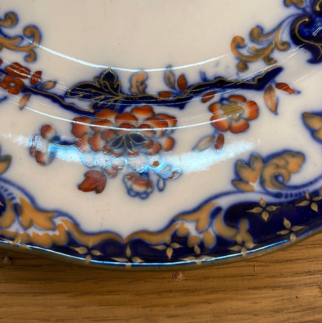 Early Minton B.B New Stone 10.25” Dish Blue Polychrome Flow Antique Pattern No 5184