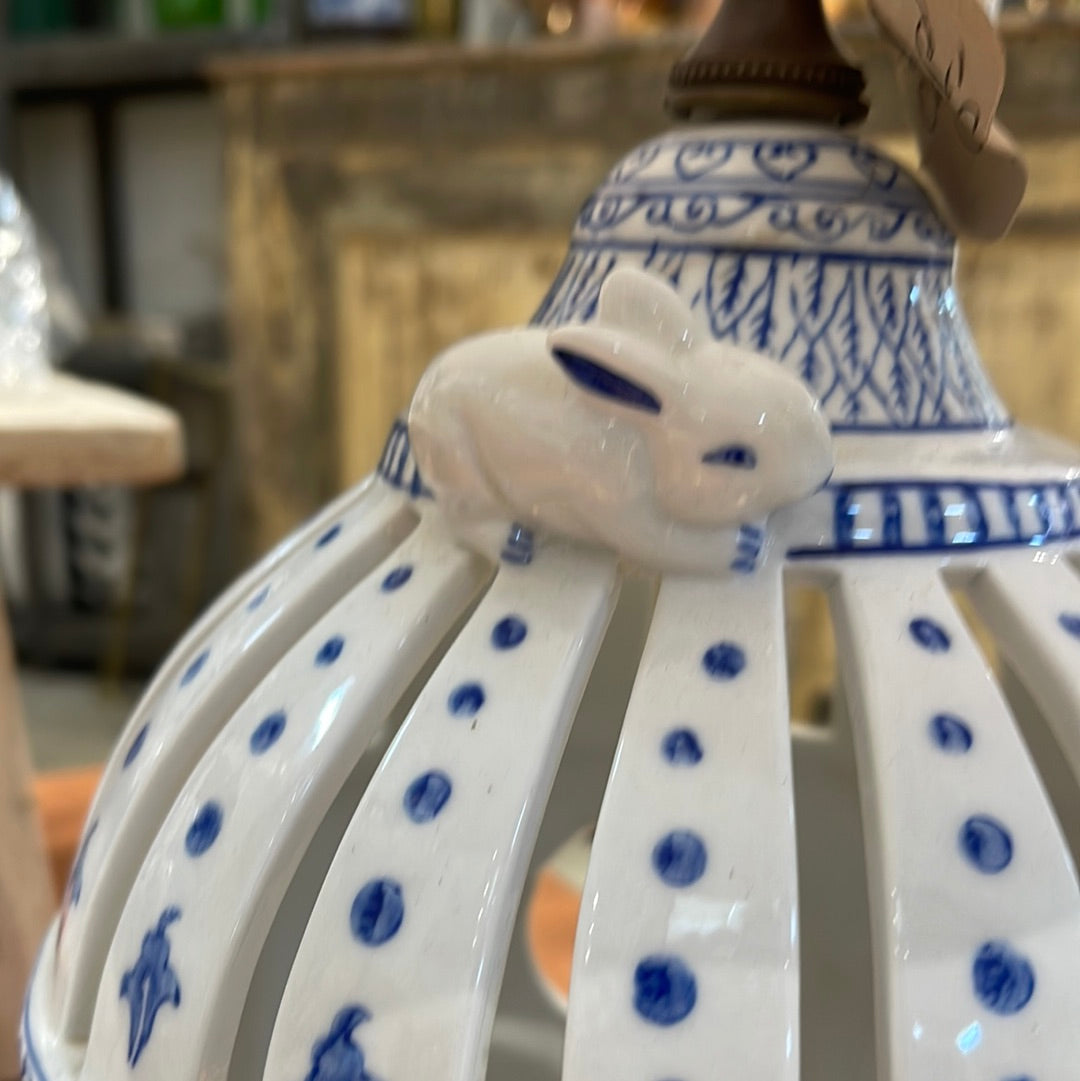Blue & White Porcelain Bird Cage Lamp