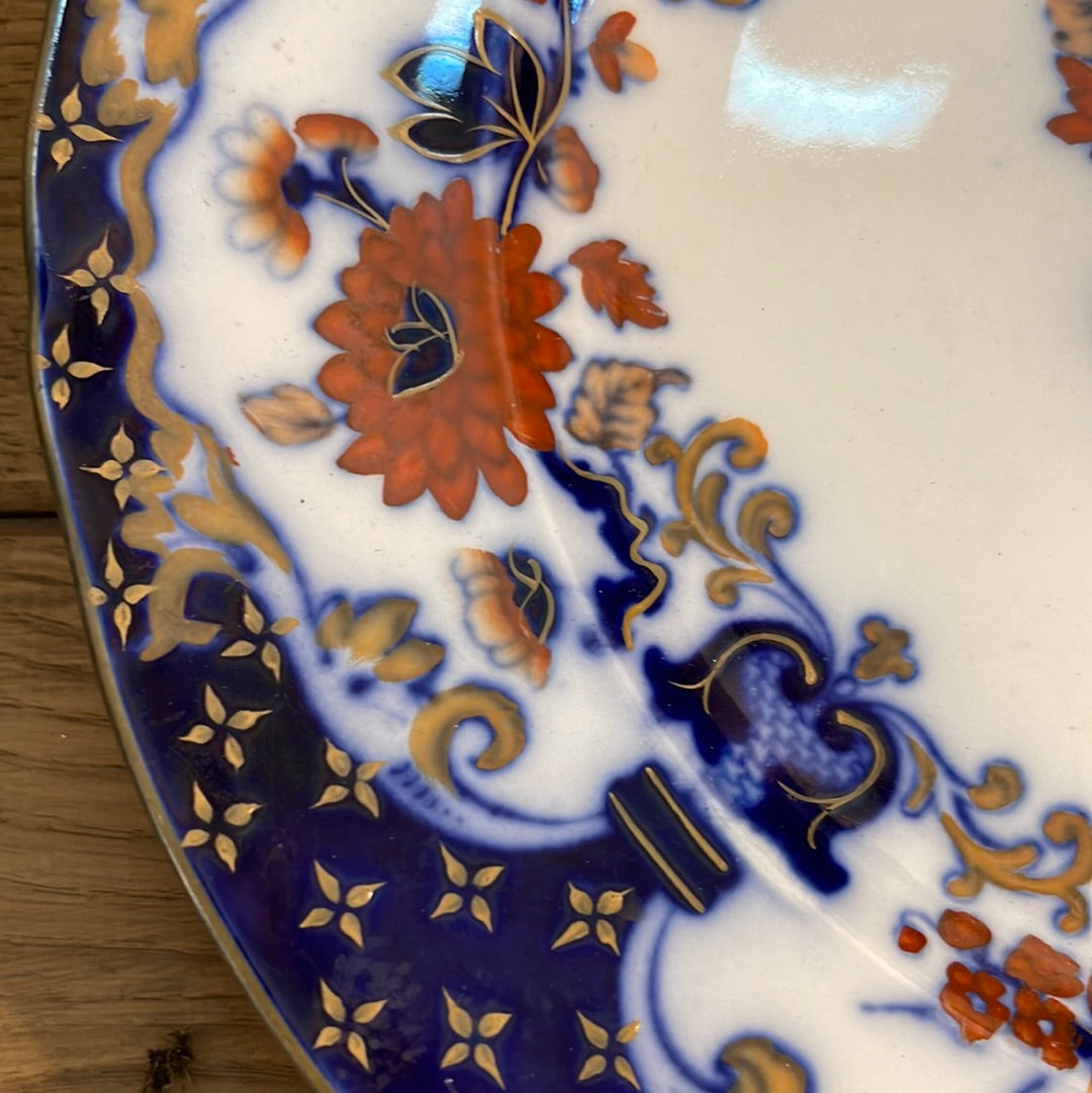 Early Minton B.B New Stone 10.25” Dish Blue Polychrome Flow Antique Pattern No 5184