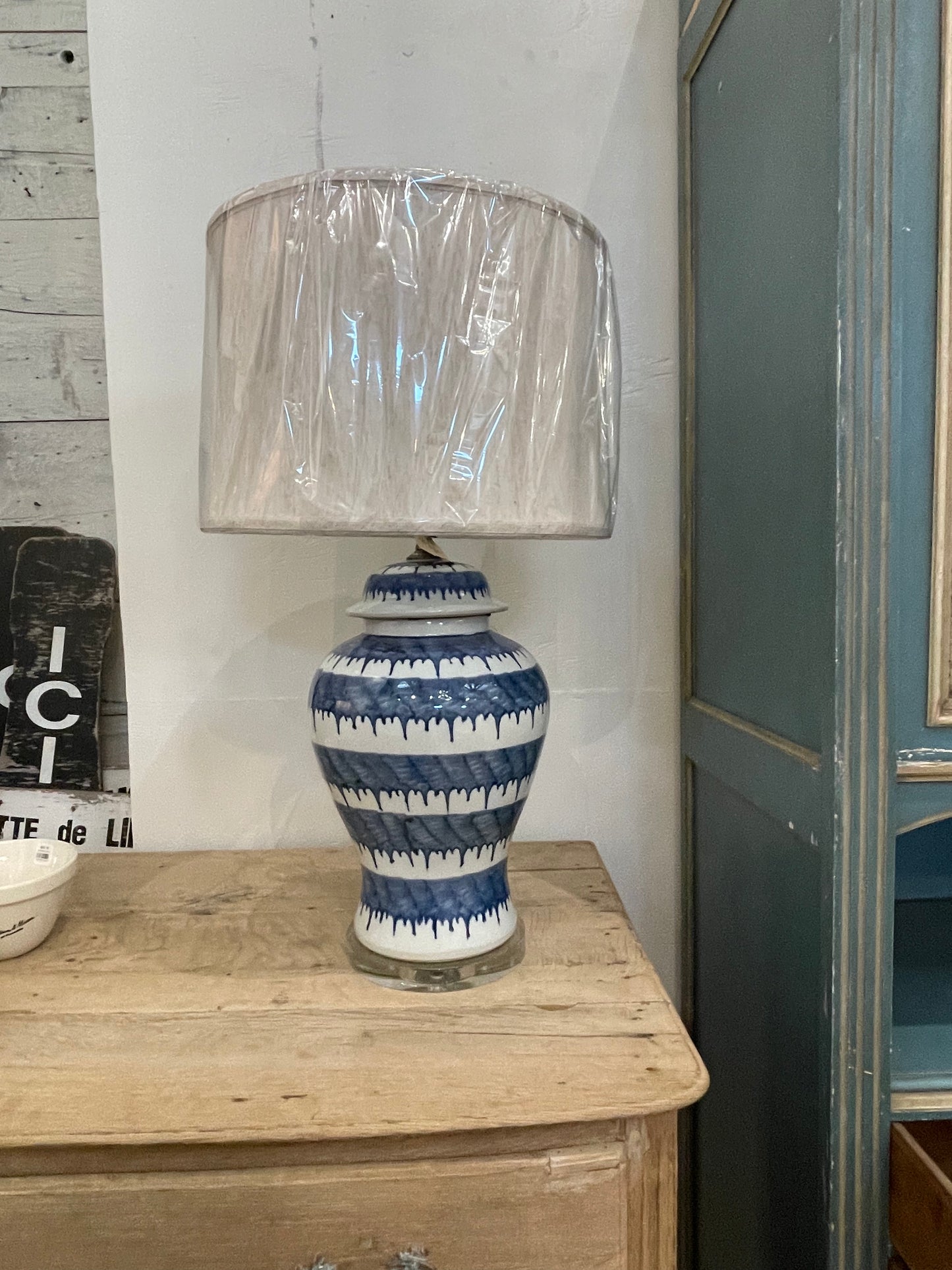 Lamp Blue and White Stripe with Shade