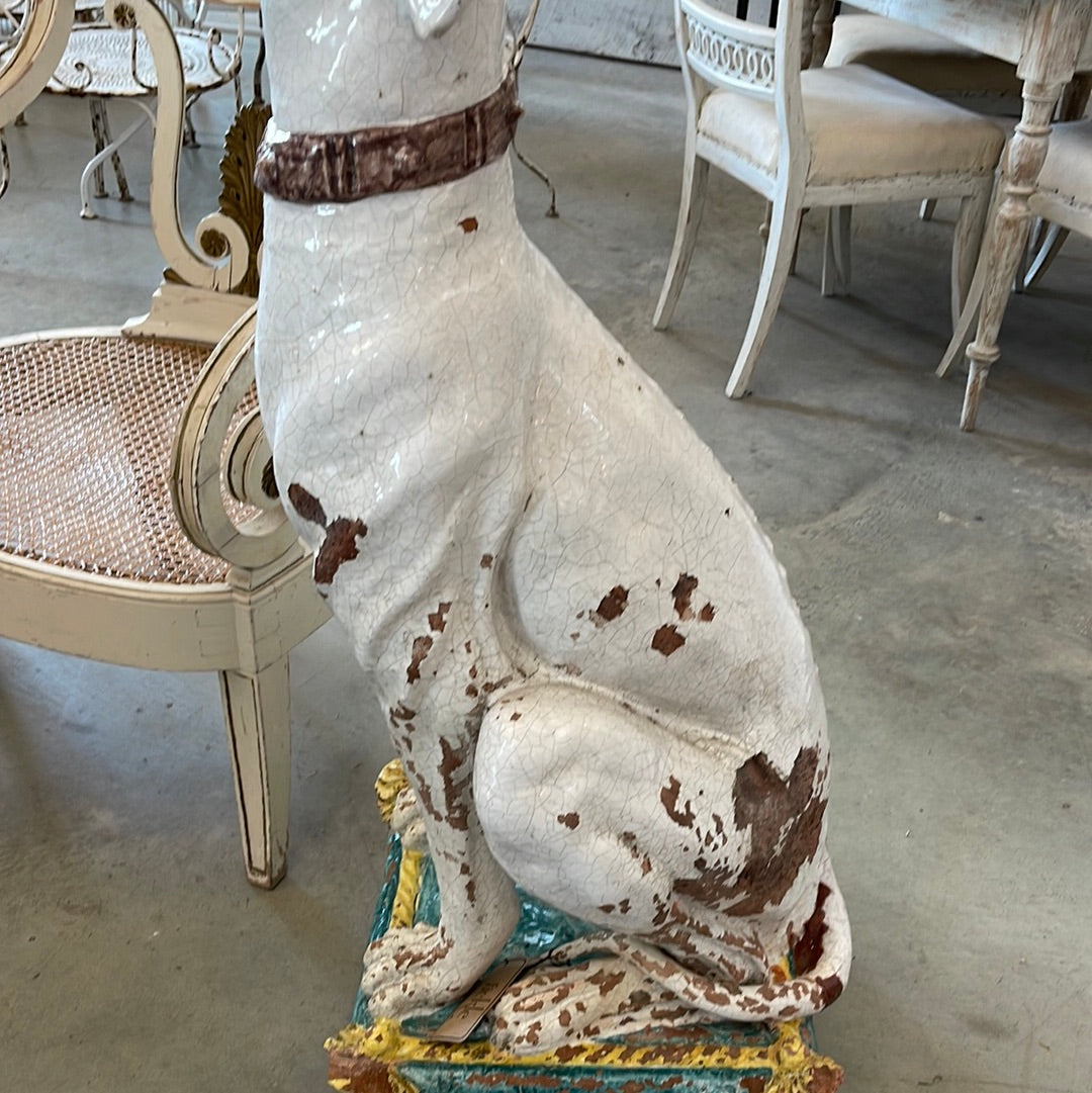 Pair of Life-Size Italian Majolica Hound Statues, Mid-20th Century