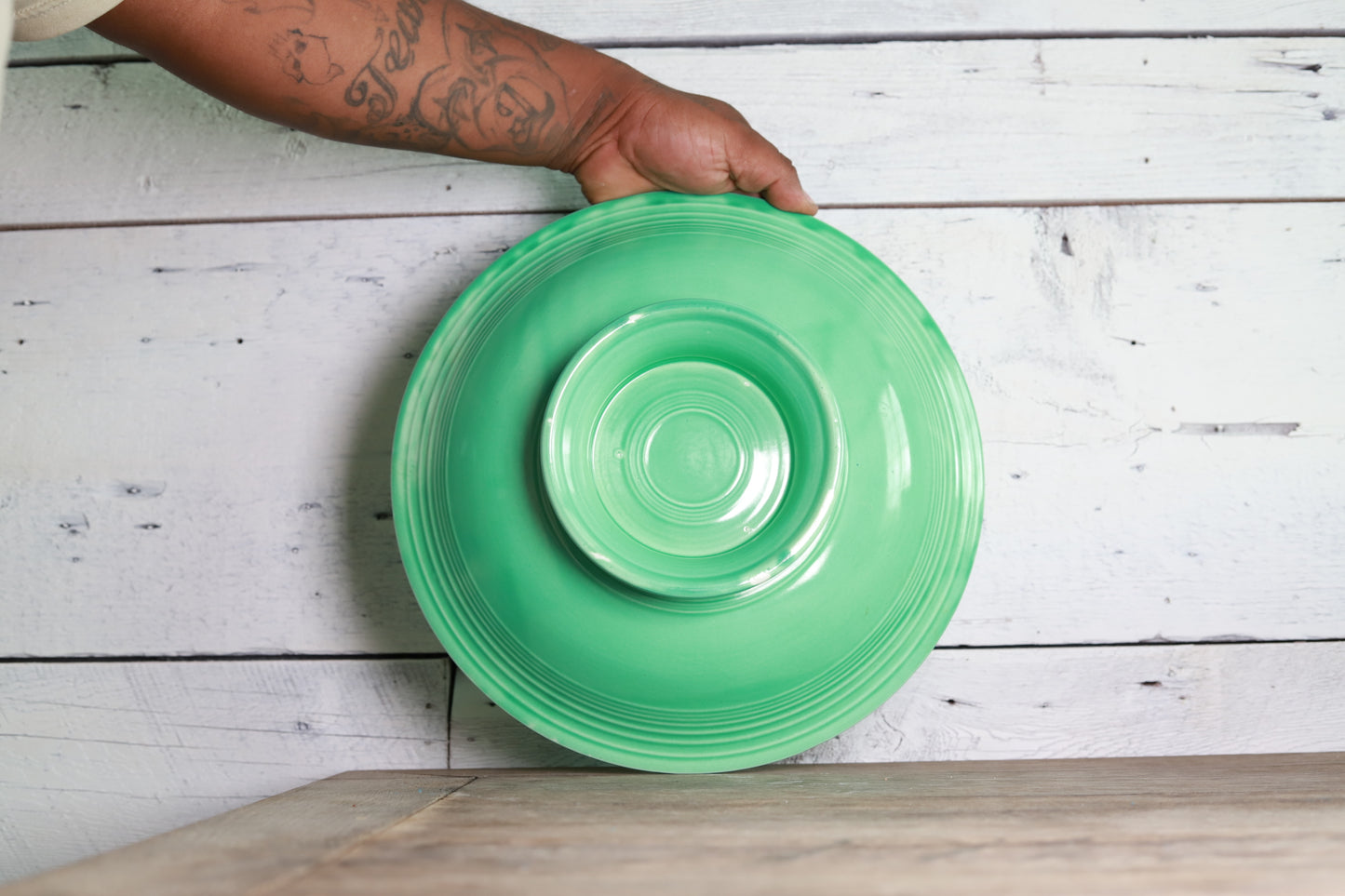 Vintage Fiestaware Green Footed Comporte