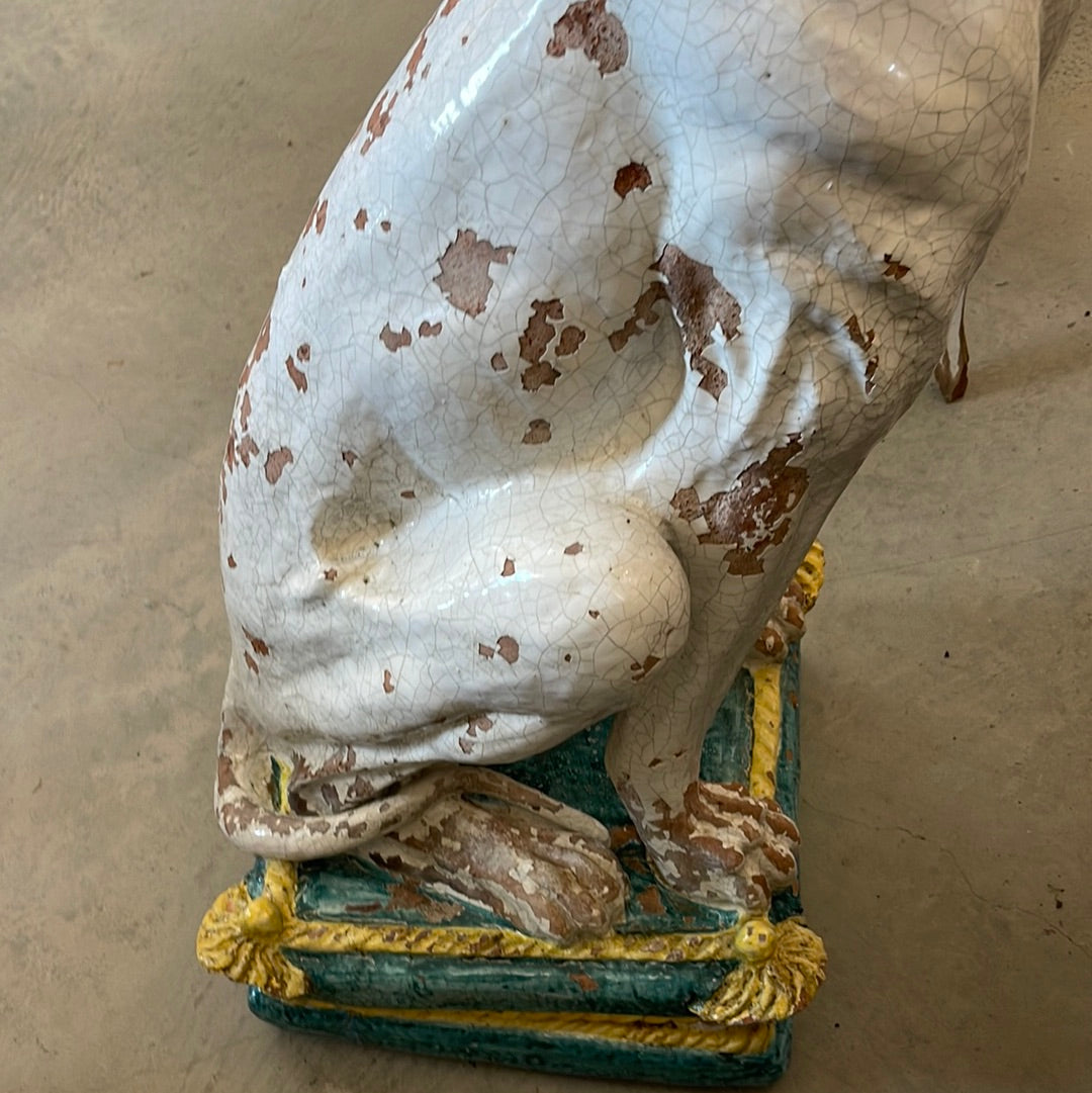 Pair of Life-Size Italian Majolica Hound Statues, Mid-20th Century