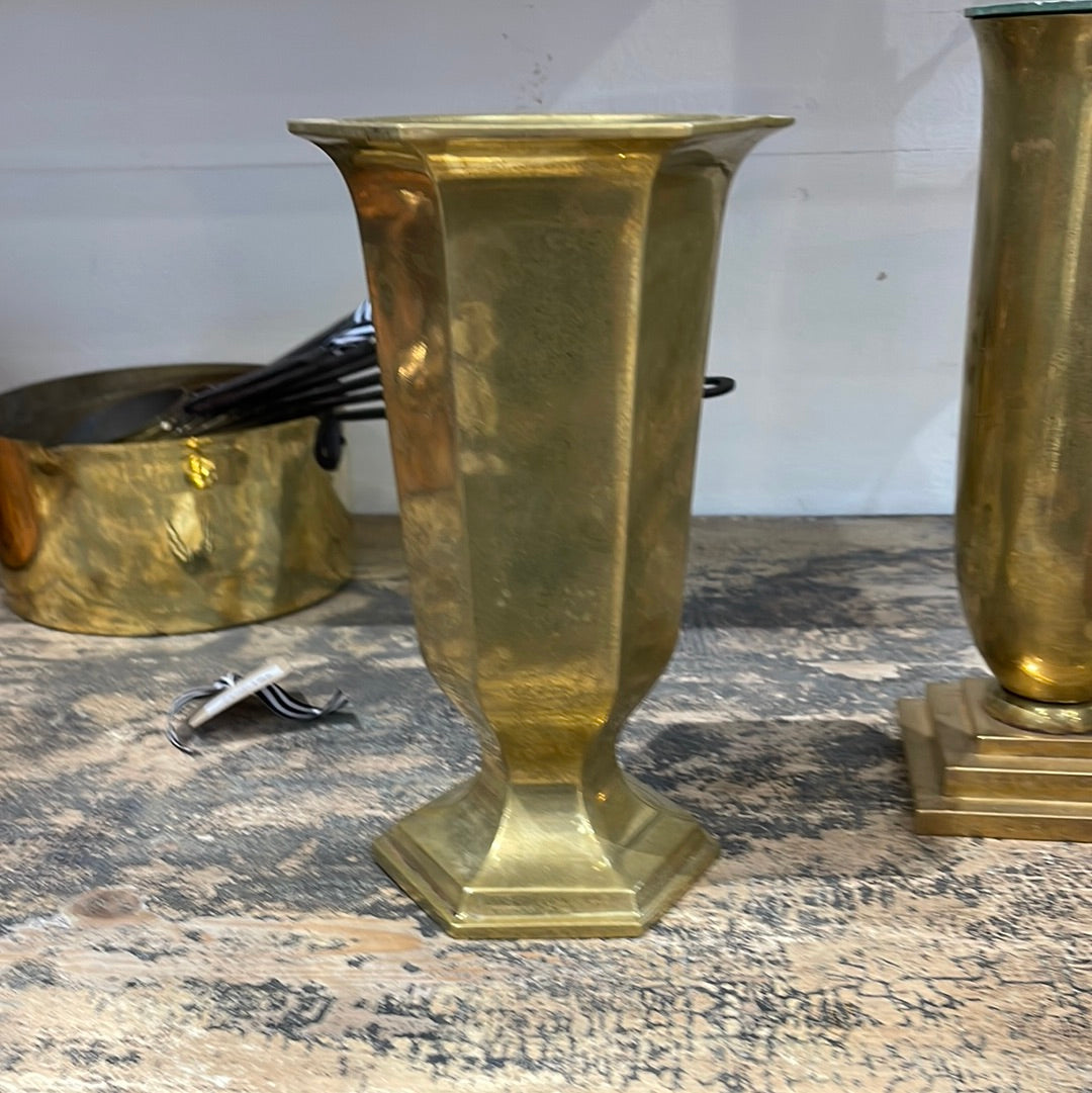 Heavy Brass Religious Vase - 10"