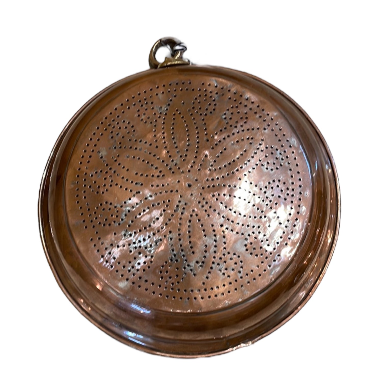 14 inch vinage copper sieve. the white barn antiques