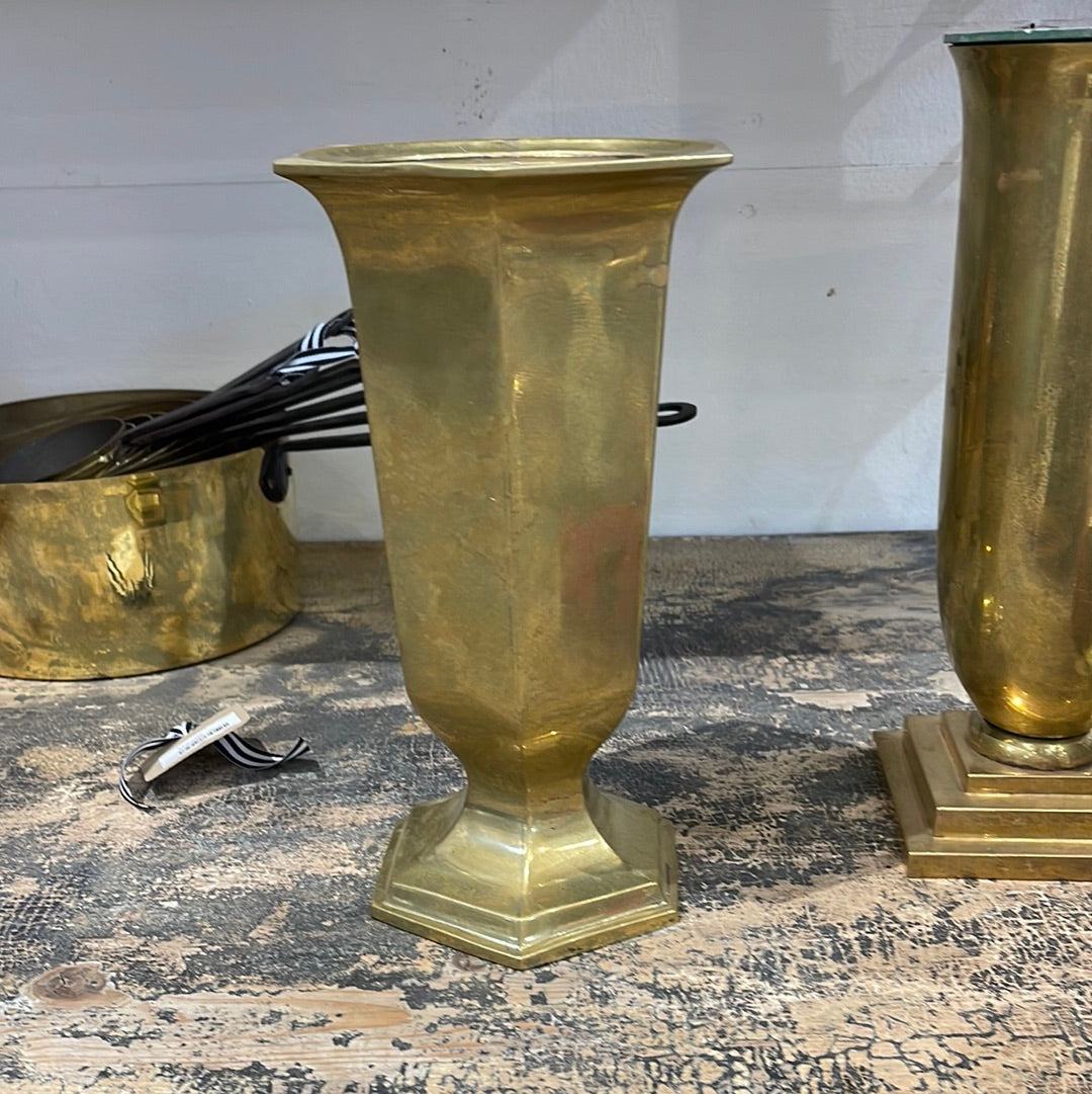Heavy Brass Religious Vase - 10"