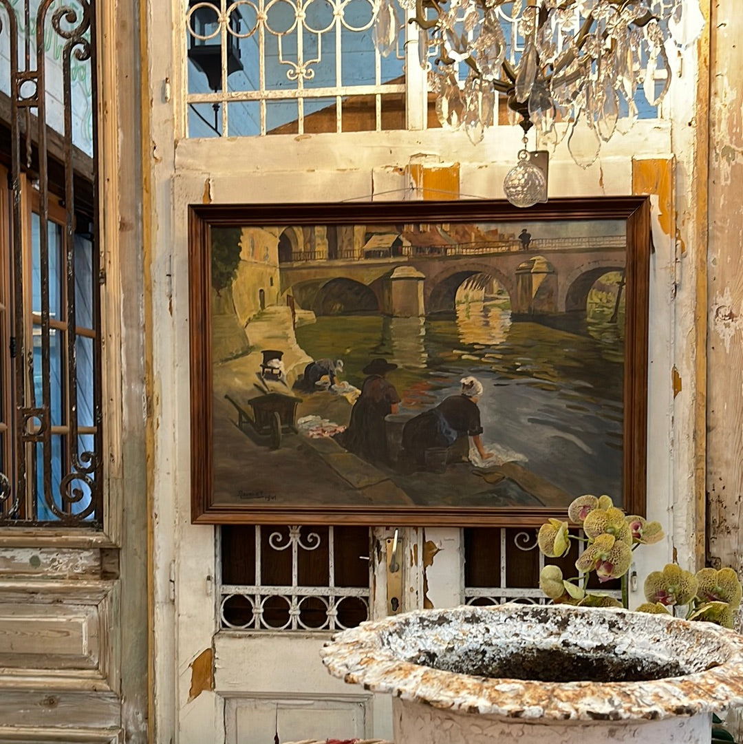 Laundry Scene Oil on Canvas