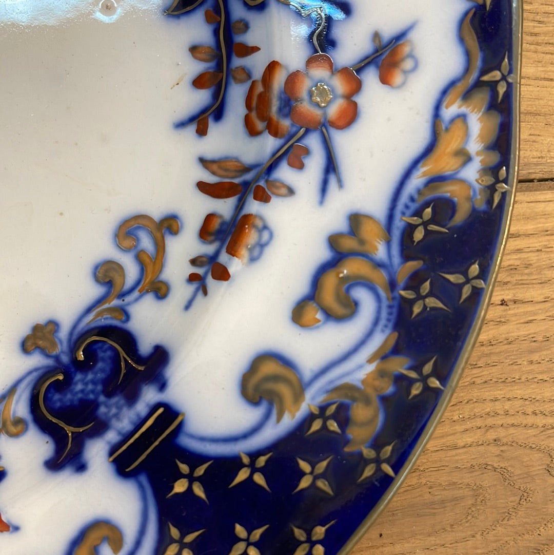 Early Minton B.B New Stone 10.25” Dish Blue Polychrome Flow Antique Pattern No 5184