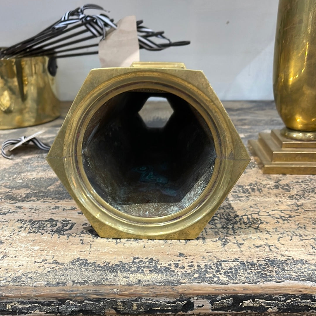 Heavy Brass Religious Vase - 10"