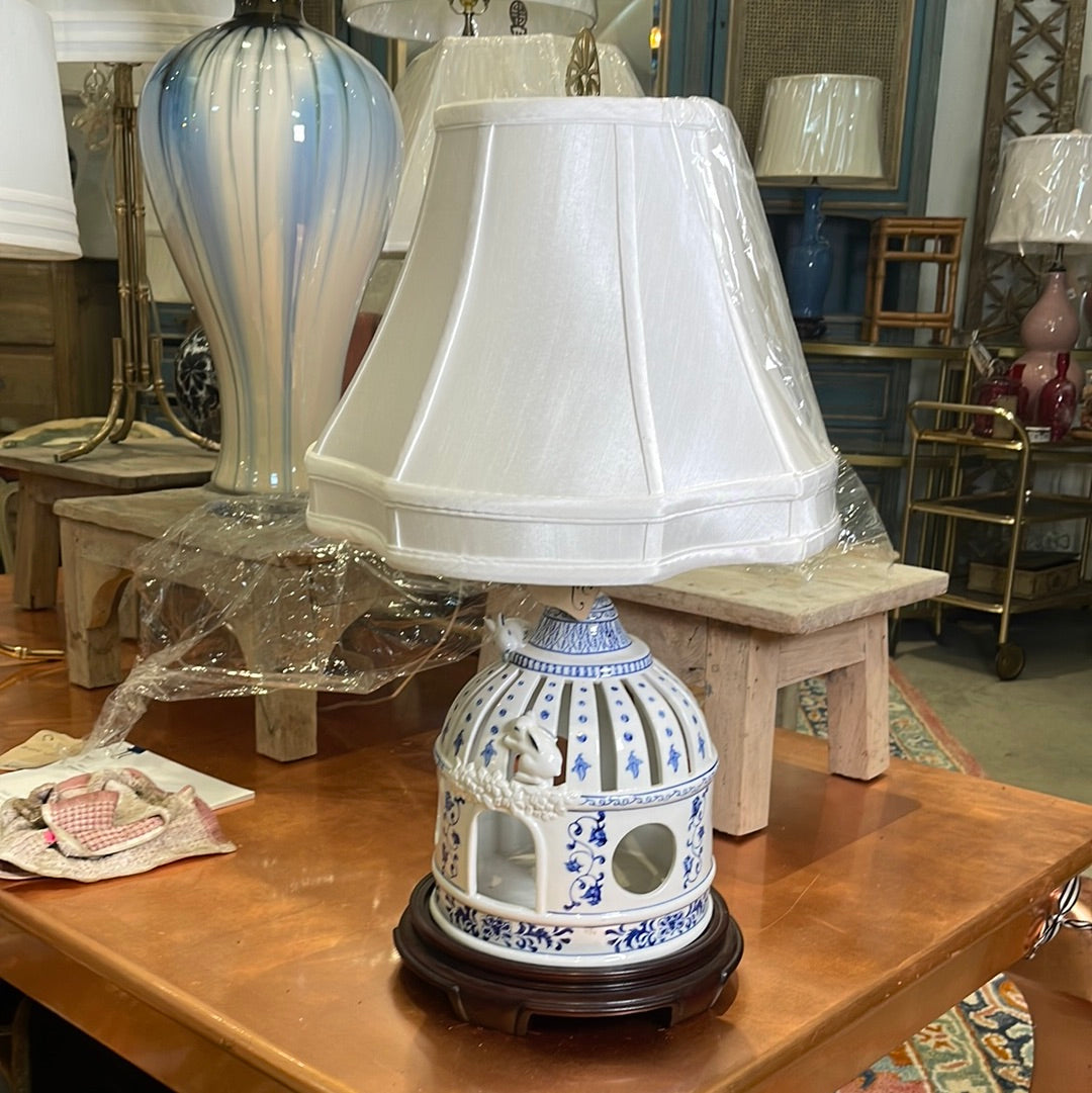Blue & White Porcelain Bird Cage Lamp