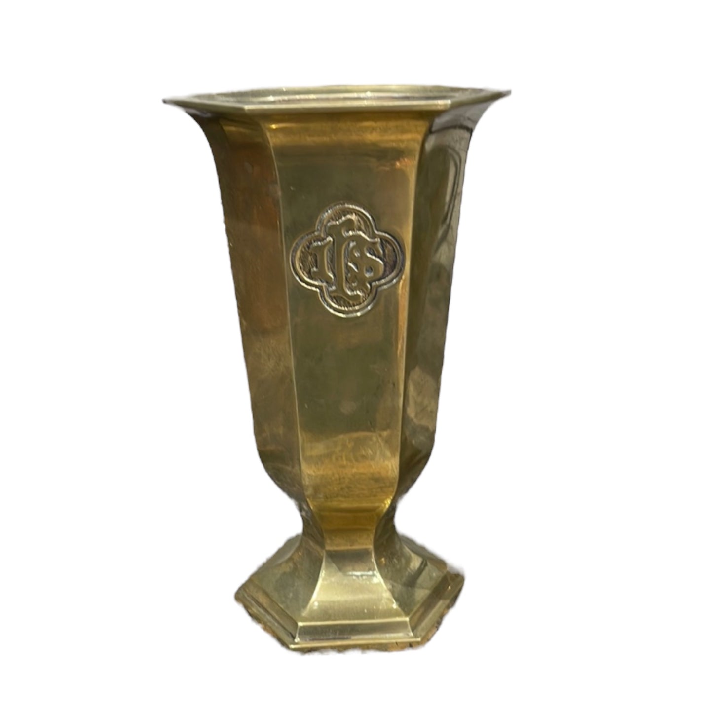 Heavy Brass Religious Vase - 10"