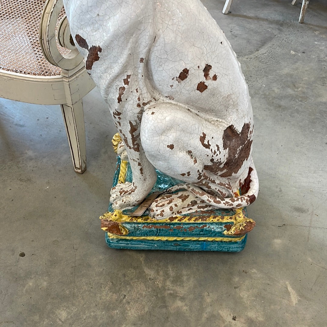 Pair of Life-Size Italian Majolica Hound Statues, Mid-20th Century