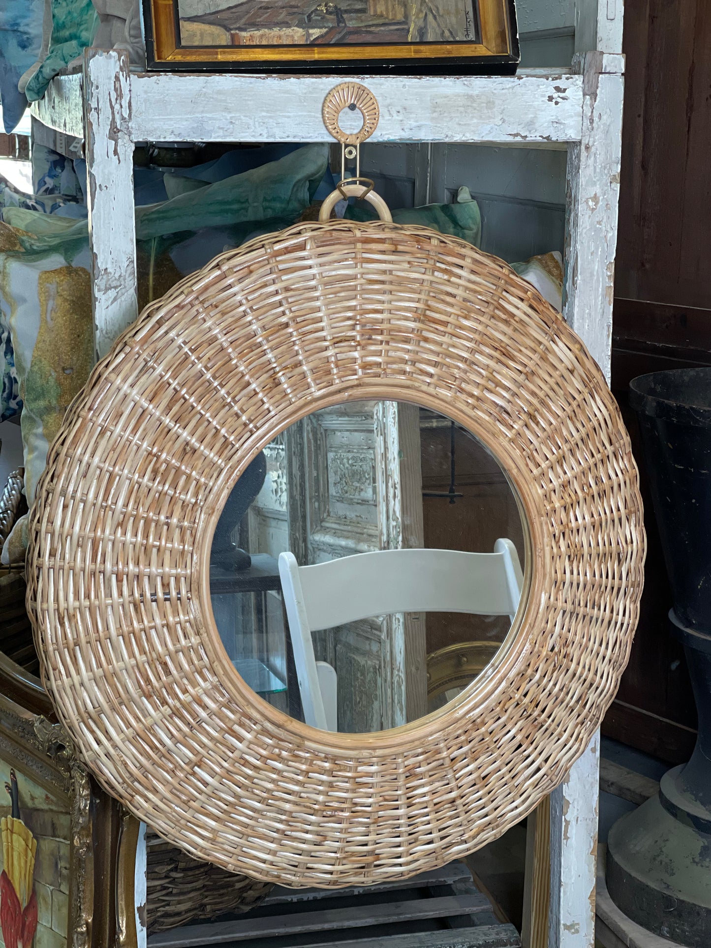 32” Rattan Mirror with Matching Hangar