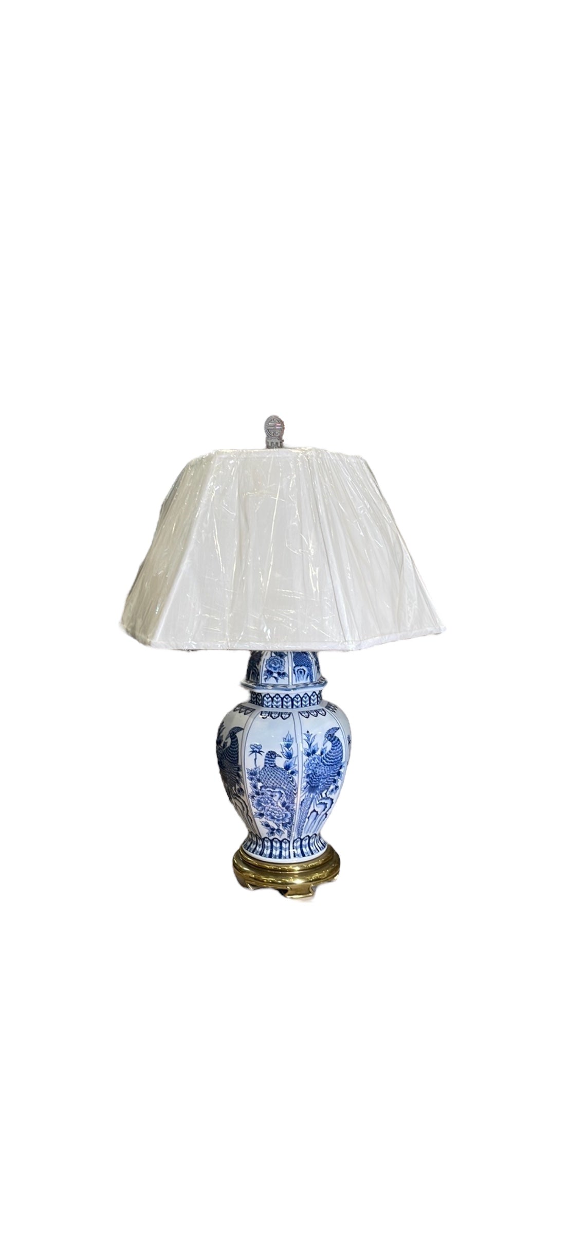 Blue and White Bird Ginger Lamp