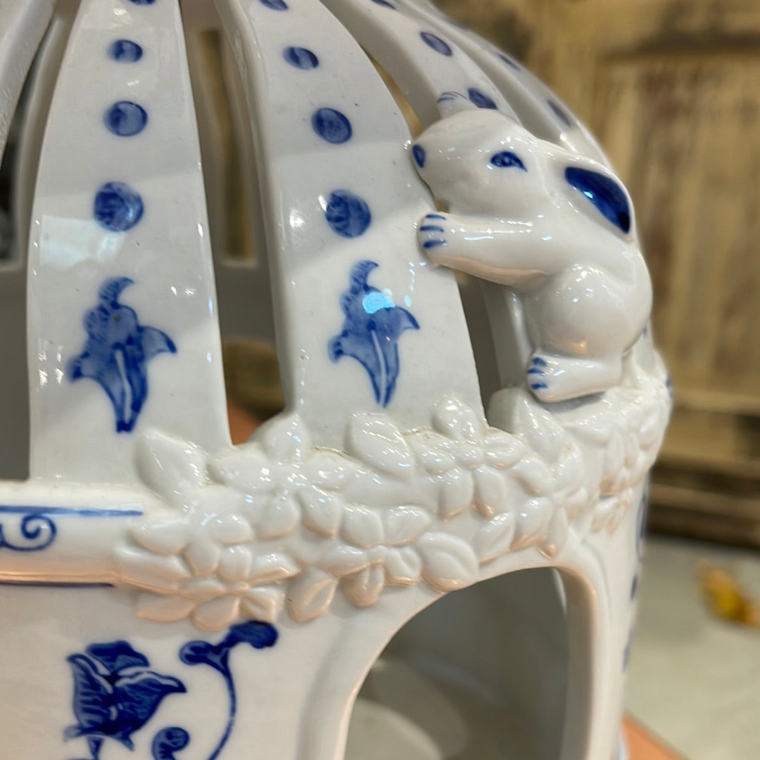 Blue & White Porcelain Bird Cage Lamp