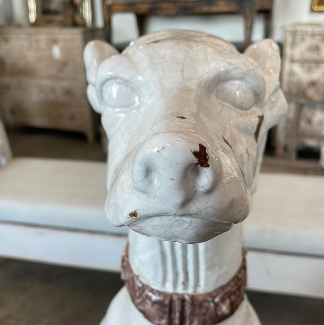 Pair of Life-Size Italian Majolica Hound Statues, Mid-20th Century