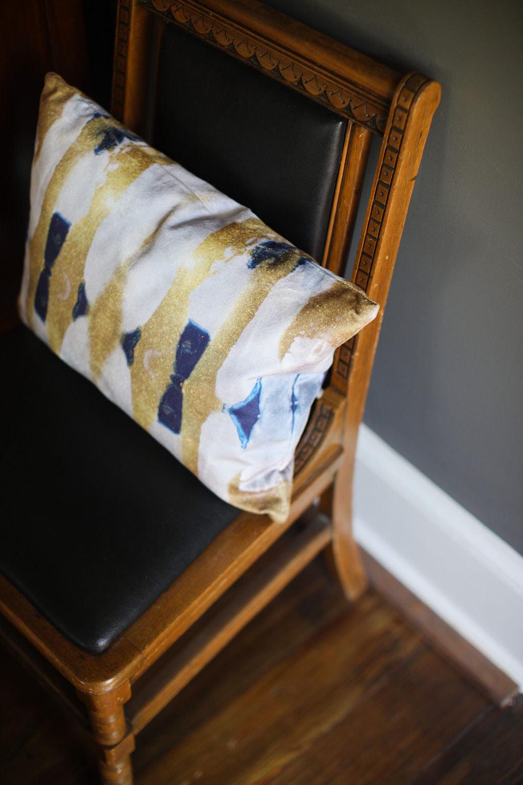 Gilt Gold and Indigo Luxury Decorative Throw Pillow 16" x 22" - The White Barn Antiques