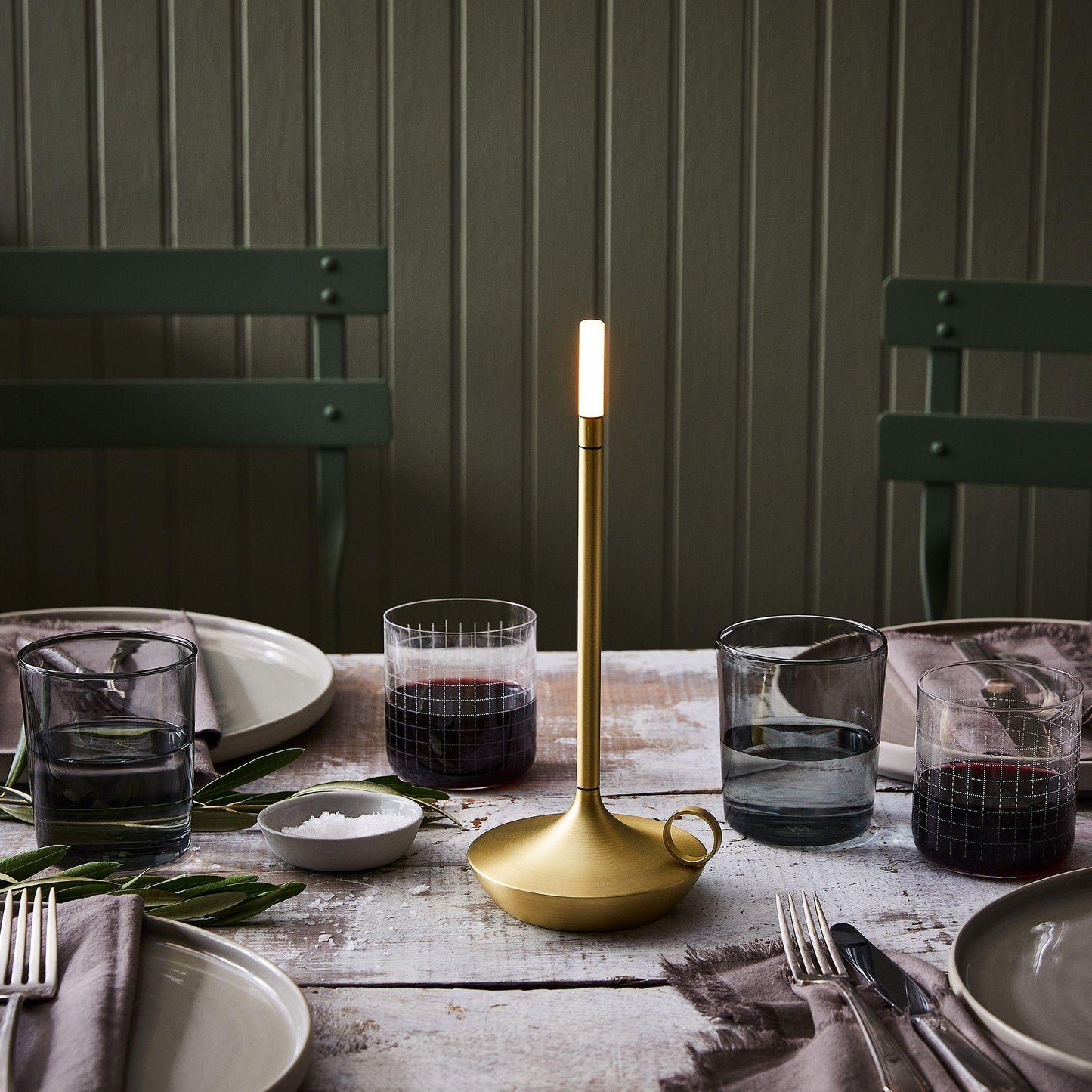 Rechargeable Brass Wick Lantern - The White Barn Antiques