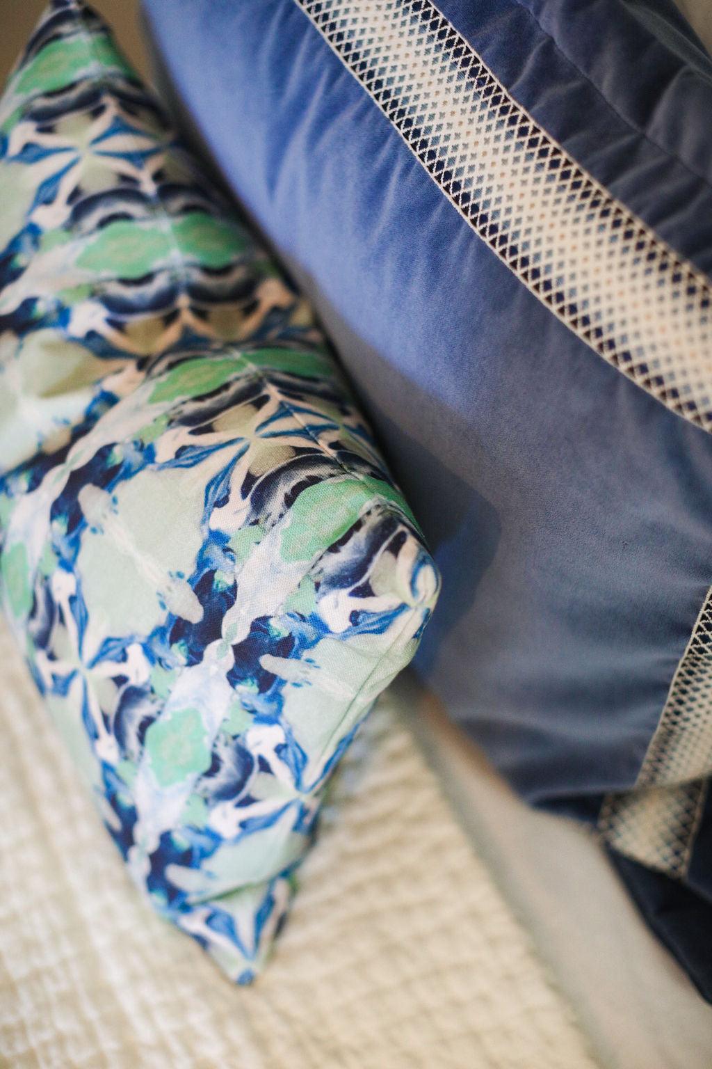 Geometric Navy & Sage Luxury Decorative Throw Pillow 20" x 20" - The White Barn Antiques