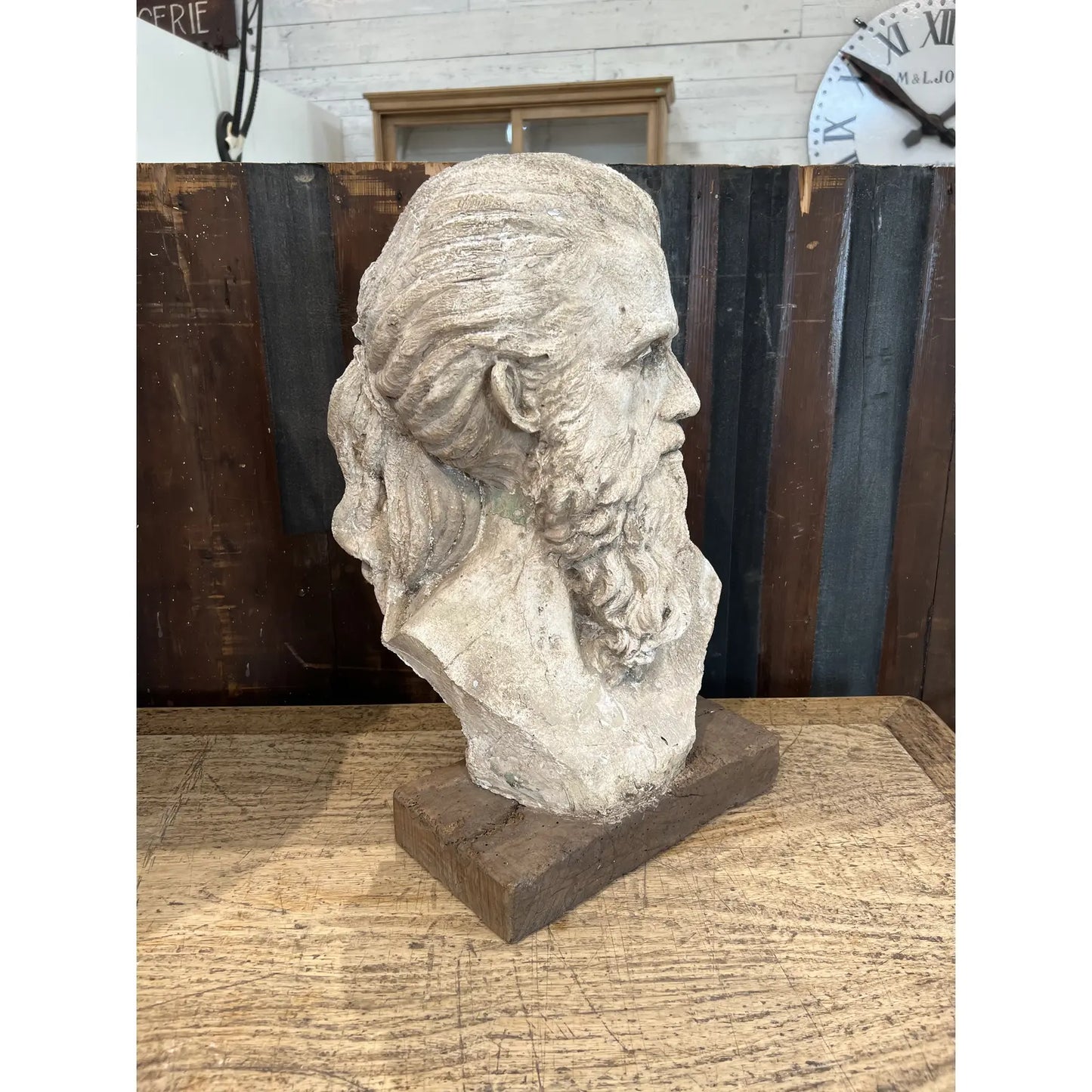 Sculpture of Mans Head - The White Barn Antiques