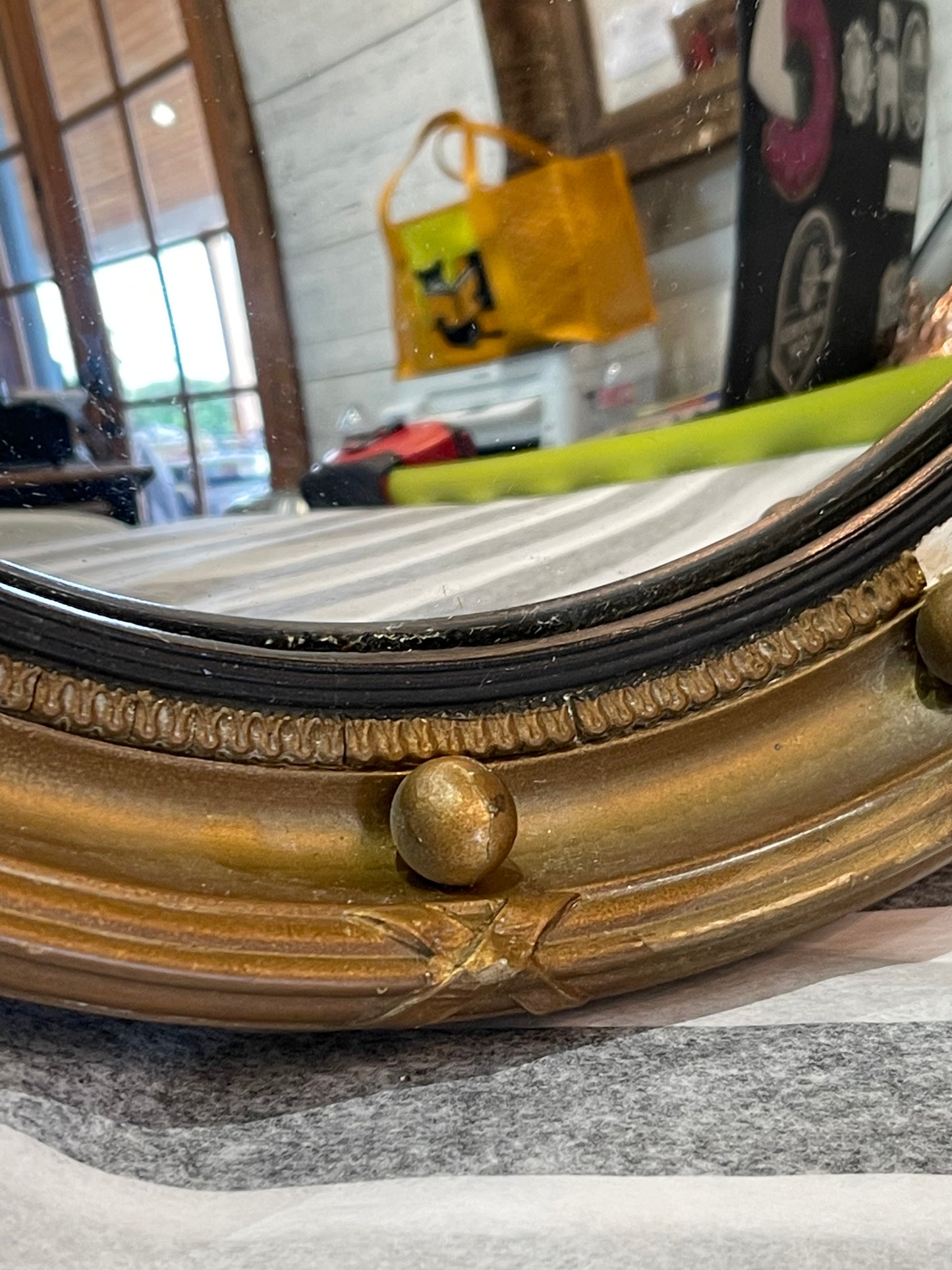 Mid-Century Gold Federal 12” Mirror - The White Barn Antiques
