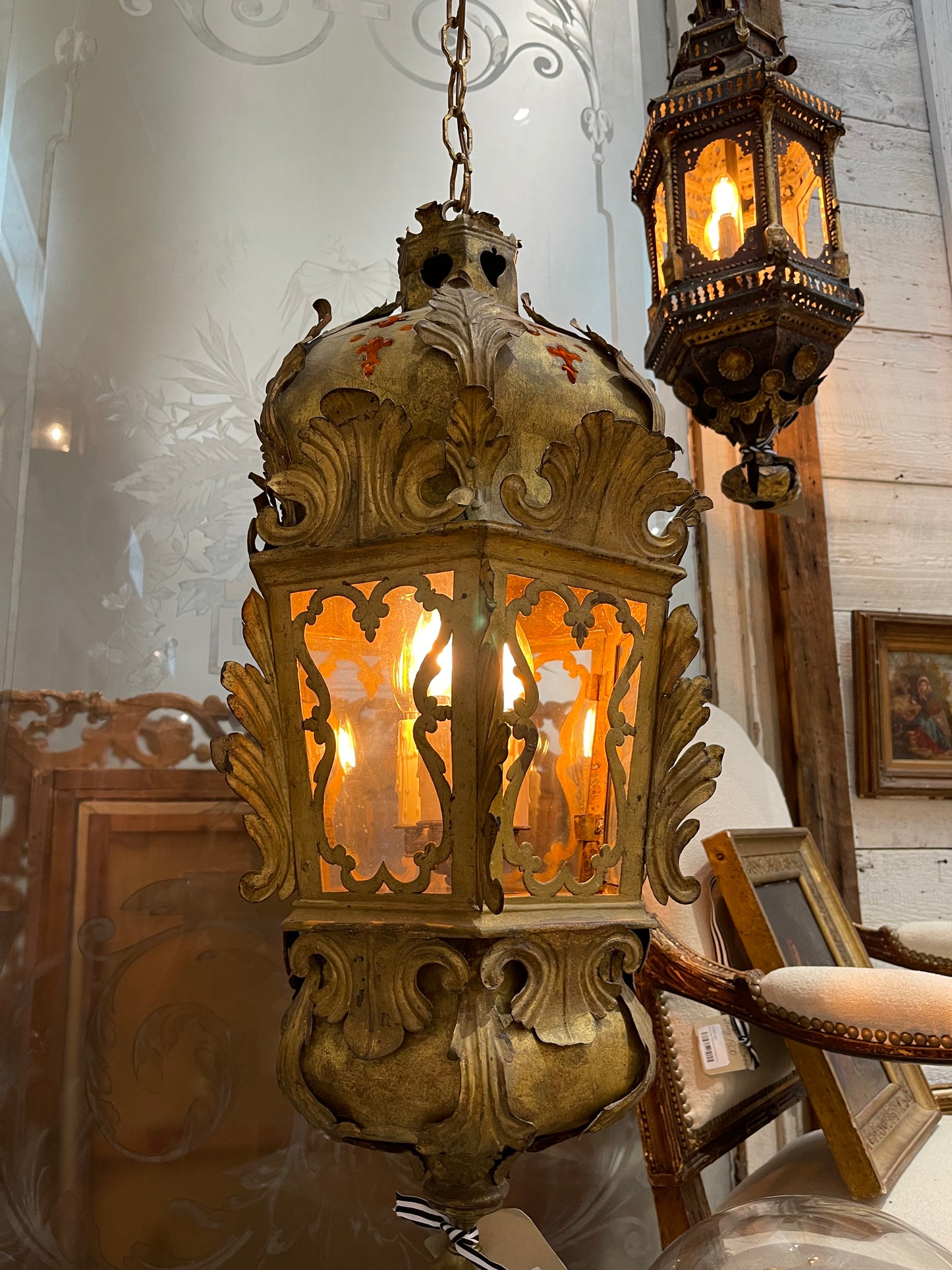 18th Century Venetian Golded Copper Lantern - The White Barn Antiques