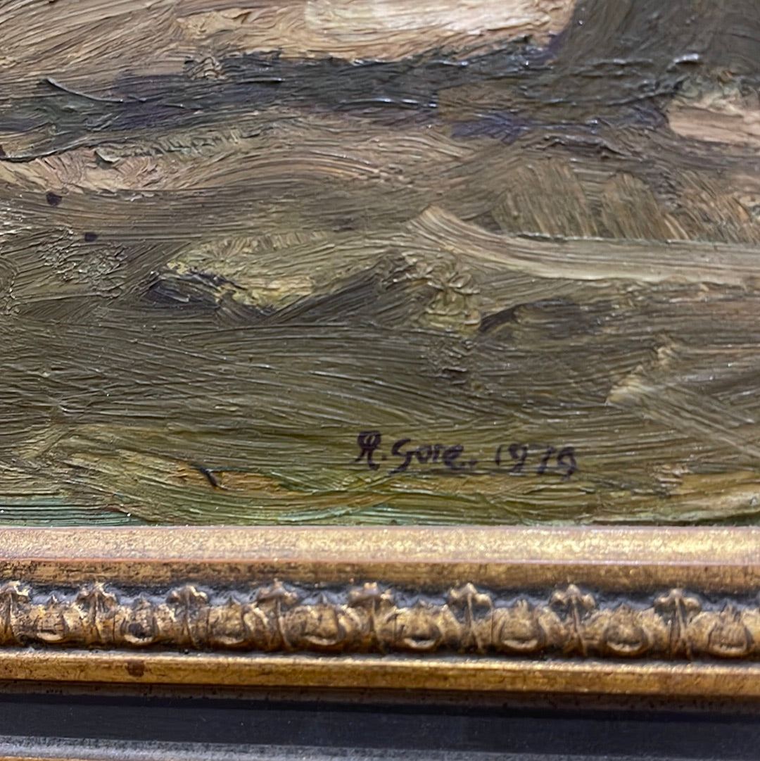 English Oil on Board Bank of Trees By R. Gore - The White Barn Antiques