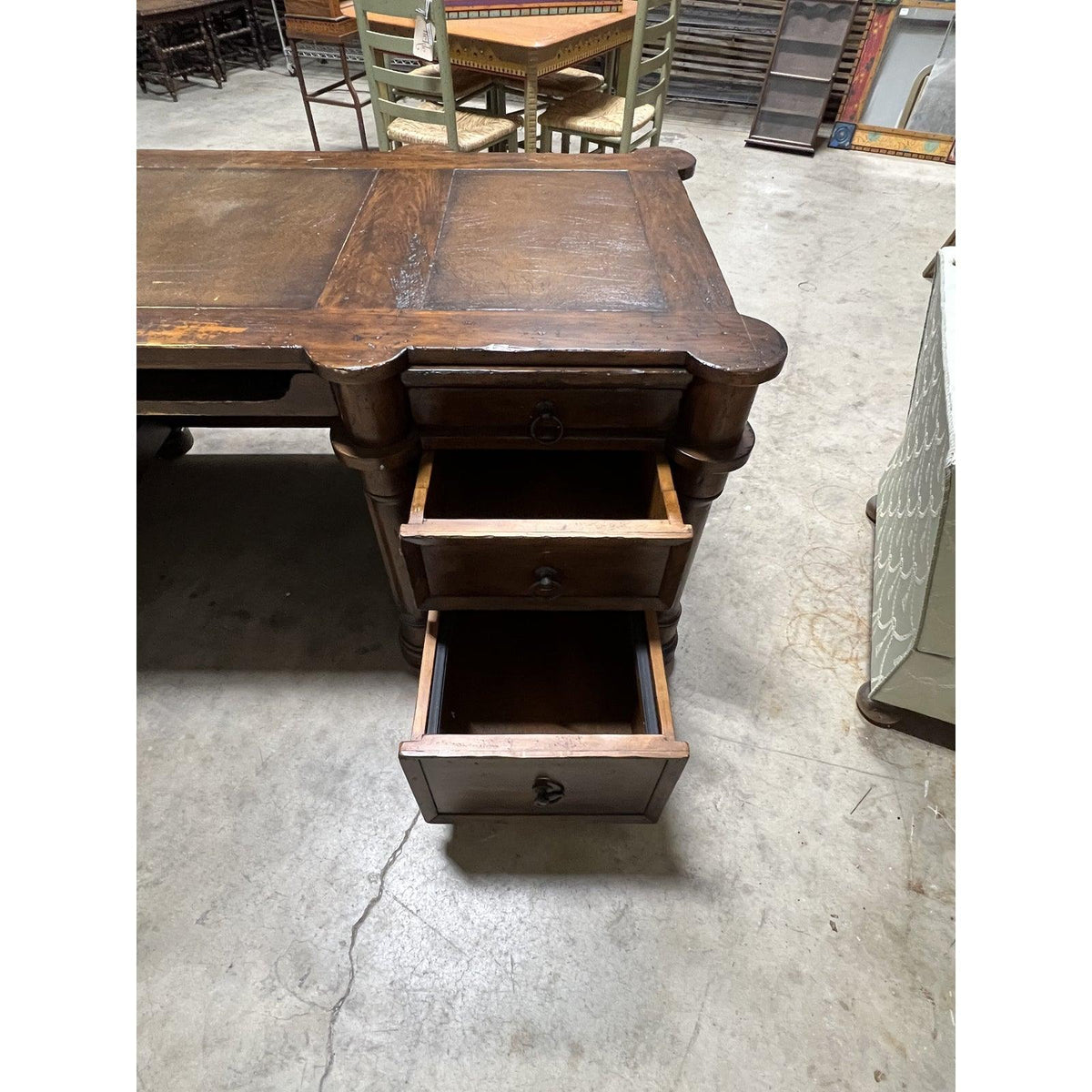 Mid 20th Century Wooden Desk with Desk Leathering - The White Barn Antiques