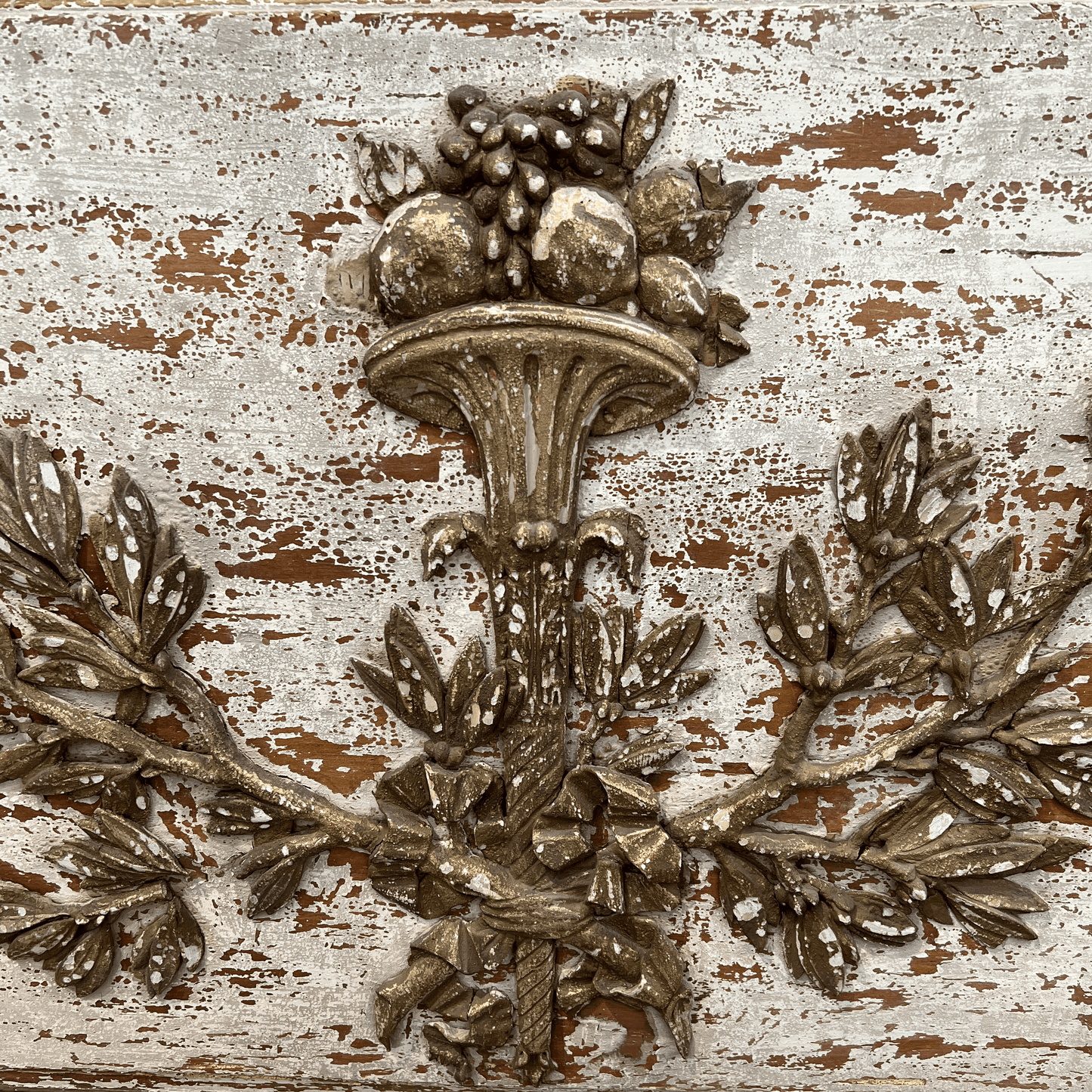 Architectural Salvage Wall Panel with Gilt Gold Basket - The White Barn Antiques