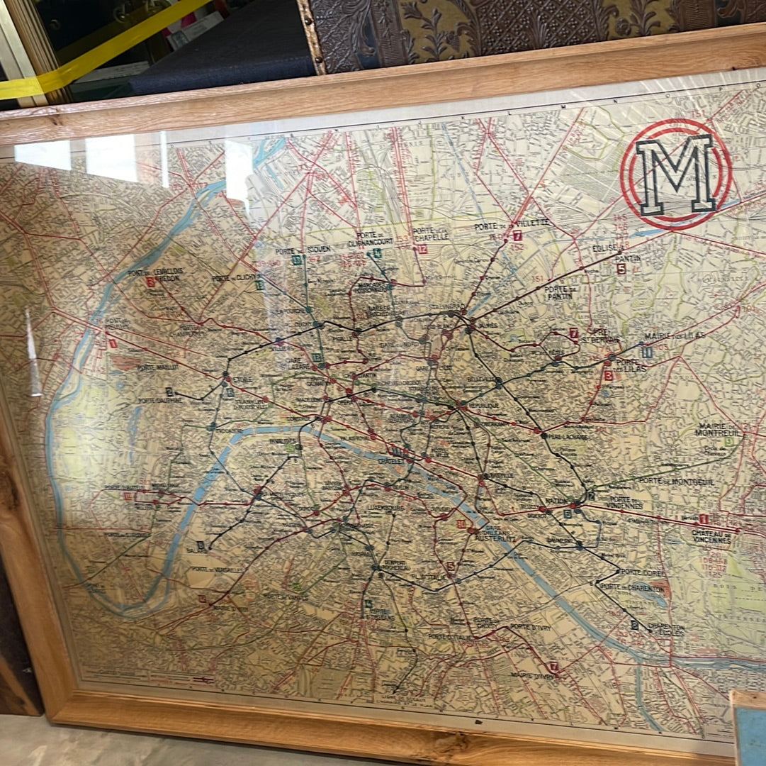 Framed Reproduction Map of Paris Metro dated 1946 - The White Barn Antiques