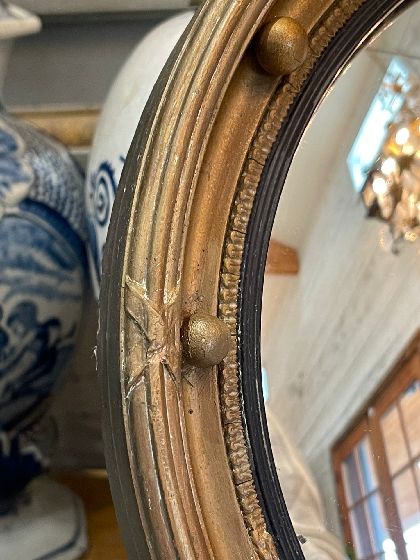 Mid-Century Gold Federal 12” Mirror - The White Barn Antiques