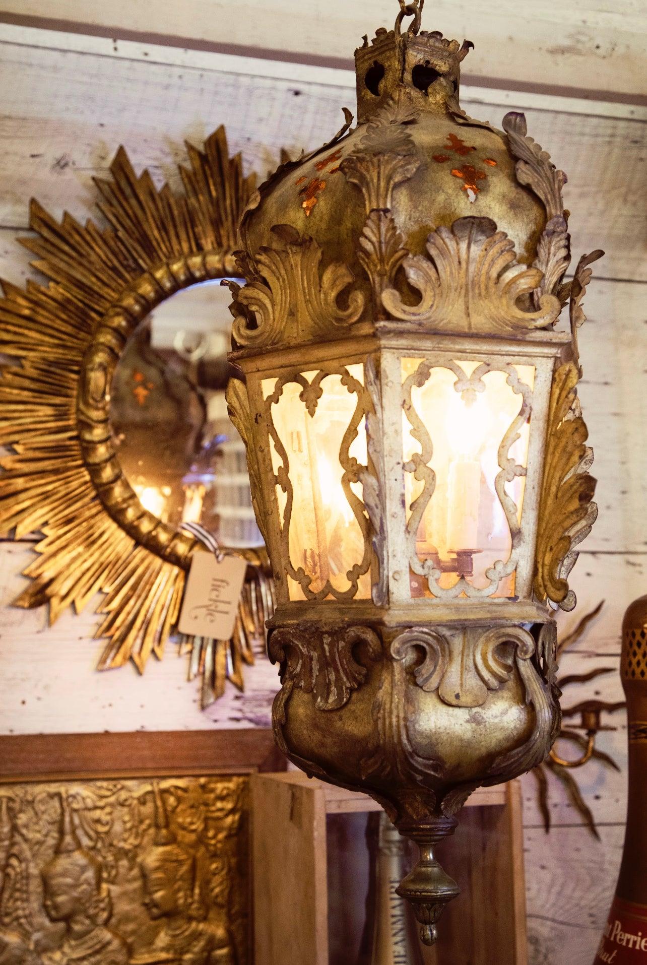 18th Century Venetian Golded Copper Lantern - The White Barn Antiques
