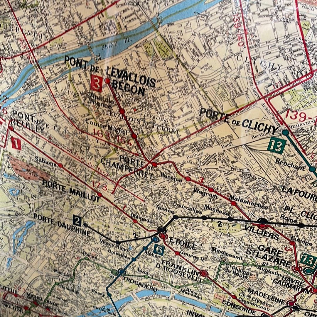 Framed Reproduction Map of Paris Metro dated 1946 - The White Barn Antiques
