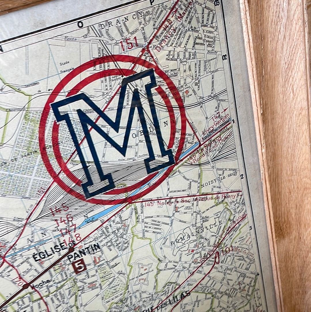 Framed Reproduction Map of Paris Metro dated 1946 - The White Barn Antiques
