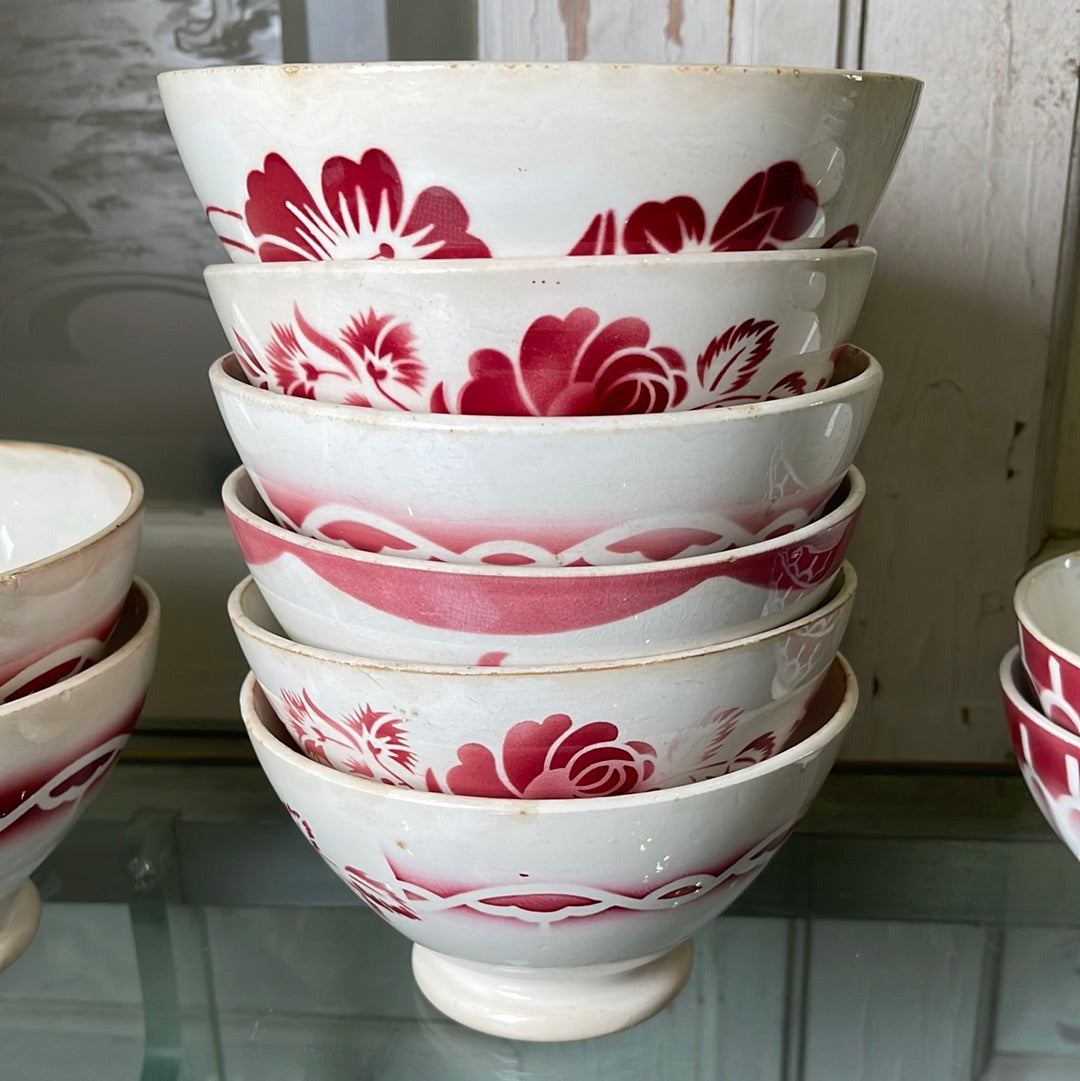 Red and White French Cafe au Lait Bowl - The White Barn Antiques