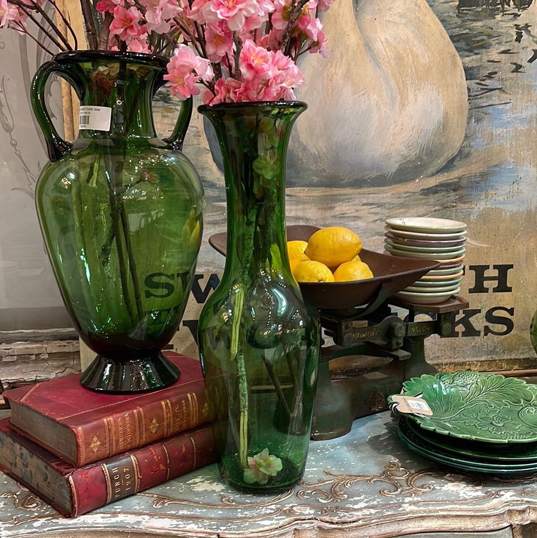 Tall Empoli Green Crystal Vase - The White Barn Antiques
