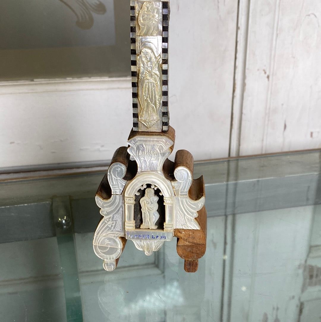 Carved Crucifix with Mother of Pearl - The White Barn Antiques