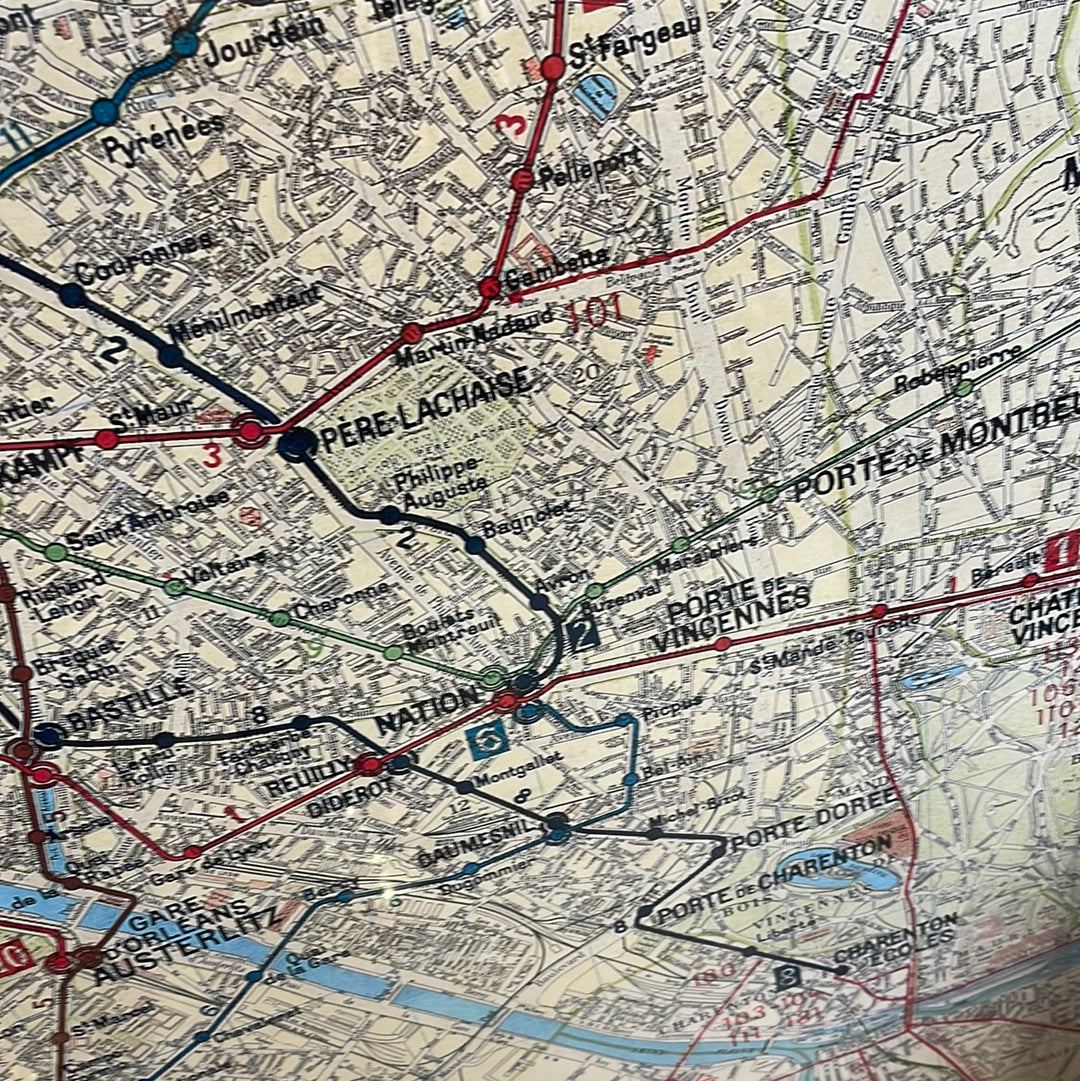 Framed Reproduction Map of Paris Metro dated 1946 - The White Barn Antiques