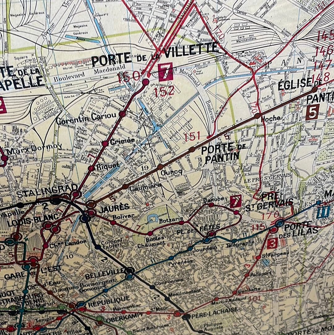 Framed Reproduction Map of Paris Metro dated 1946 - The White Barn Antiques