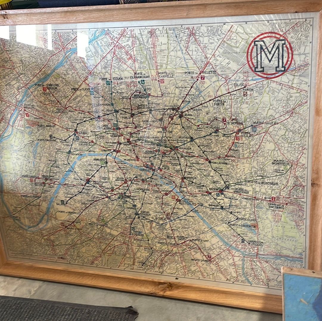 Framed Reproduction Map of Paris Metro dated 1946 - The White Barn Antiques