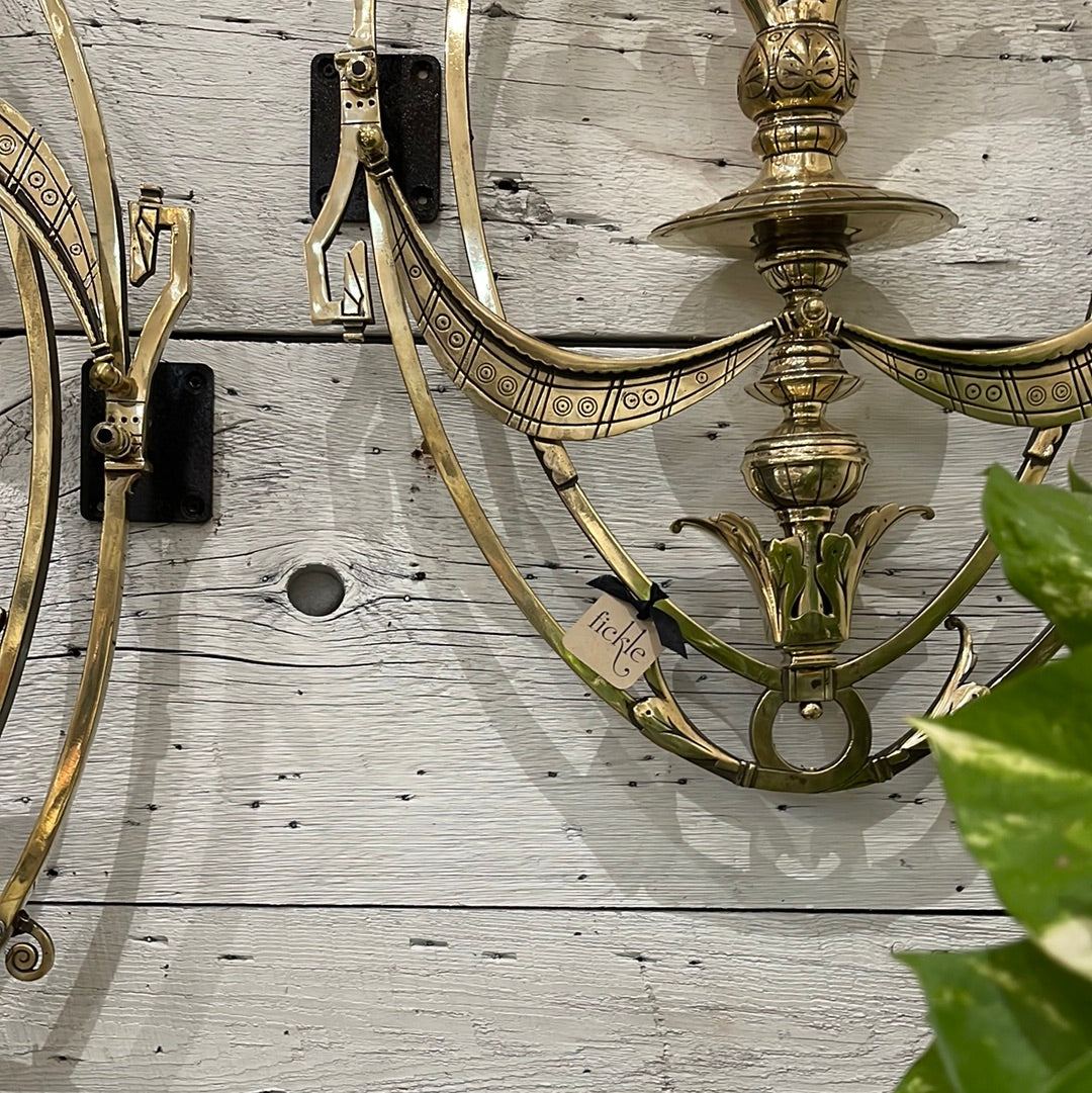 Pair of Decorative Brass Scroll Sconces - The White Barn Antiques