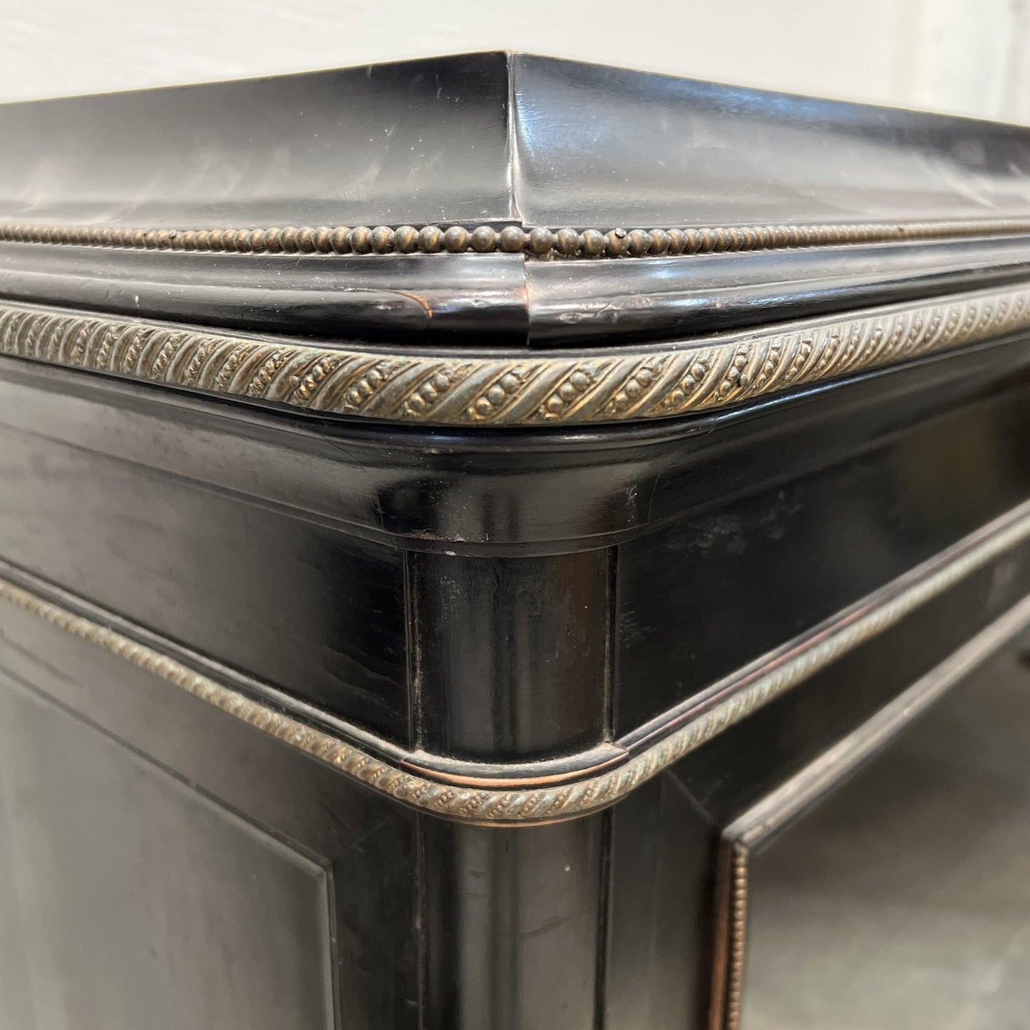 French Napoleon III Era Cabinet With Brass Inlay - The White Barn Antiques