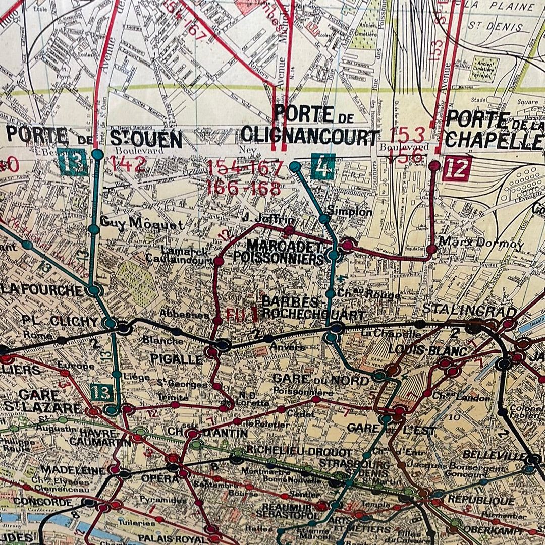 Framed Reproduction Map of Paris Metro dated 1946 - The White Barn Antiques