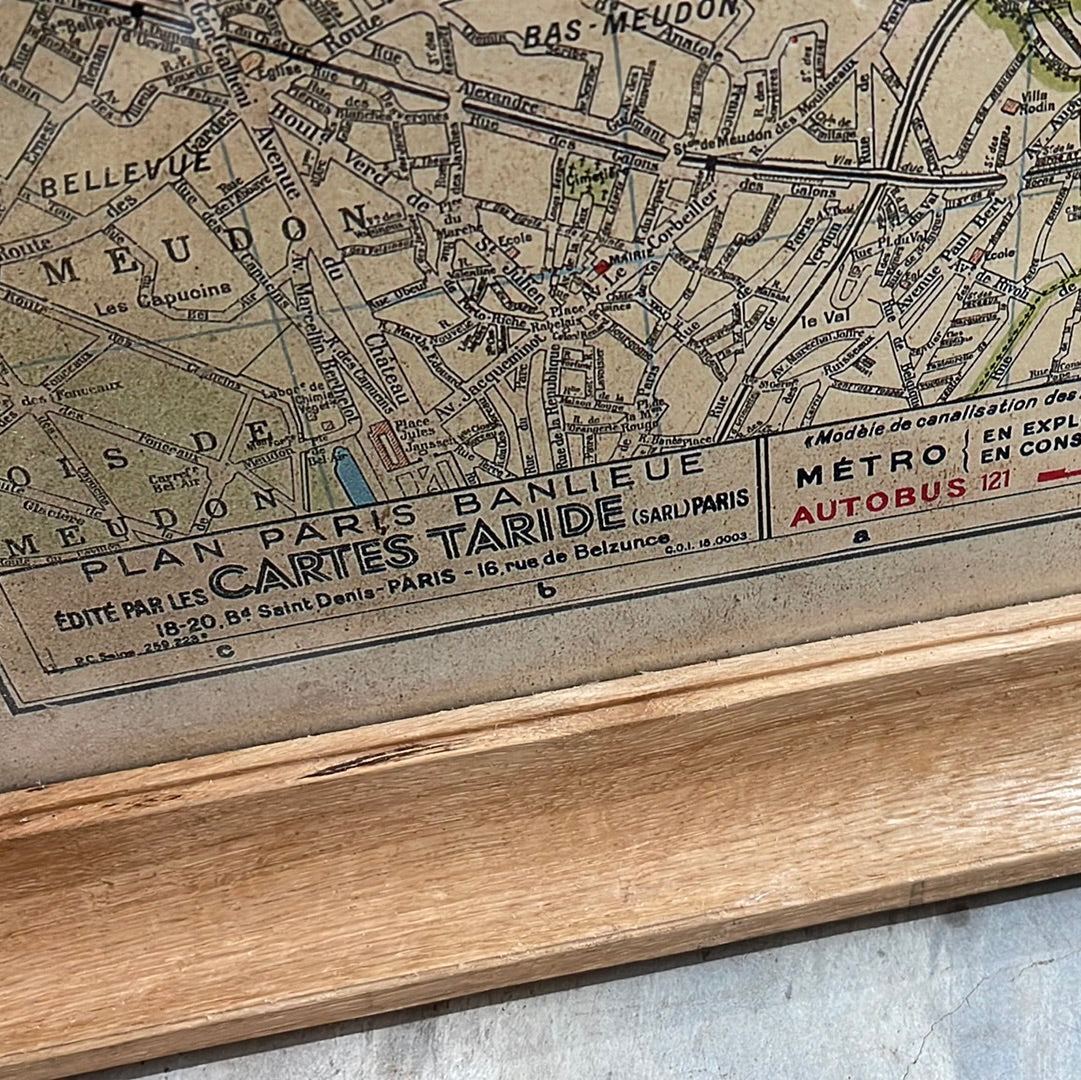 Framed Reproduction Map of Paris Metro dated 1946 - The White Barn Antiques
