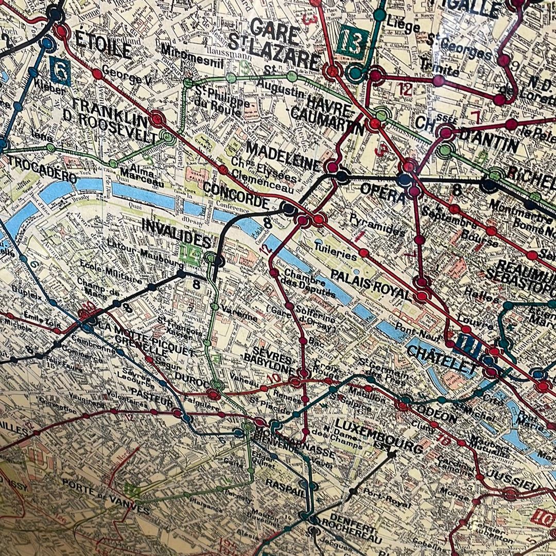 Framed Reproduction Map of Paris Metro dated 1946 - The White Barn Antiques