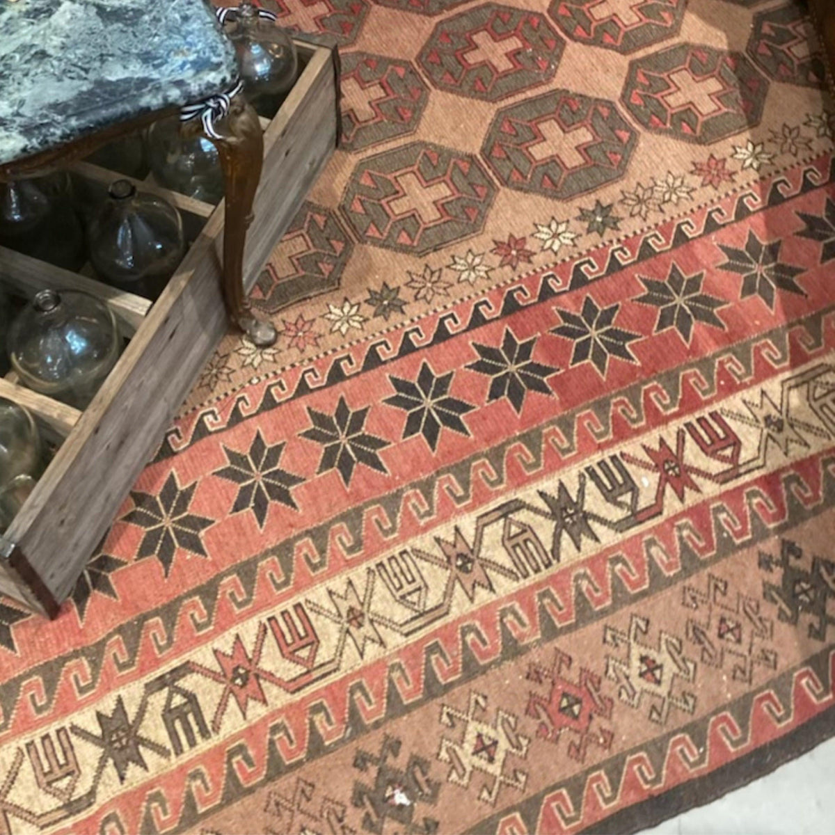 Red octagon rug - The White Barn Antiques