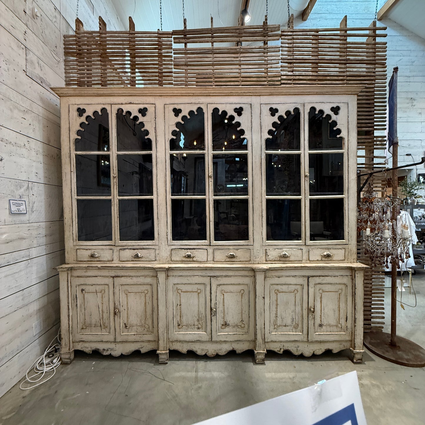 Large 19th Century English Pine Glazed Display Cabinet with Original Glass